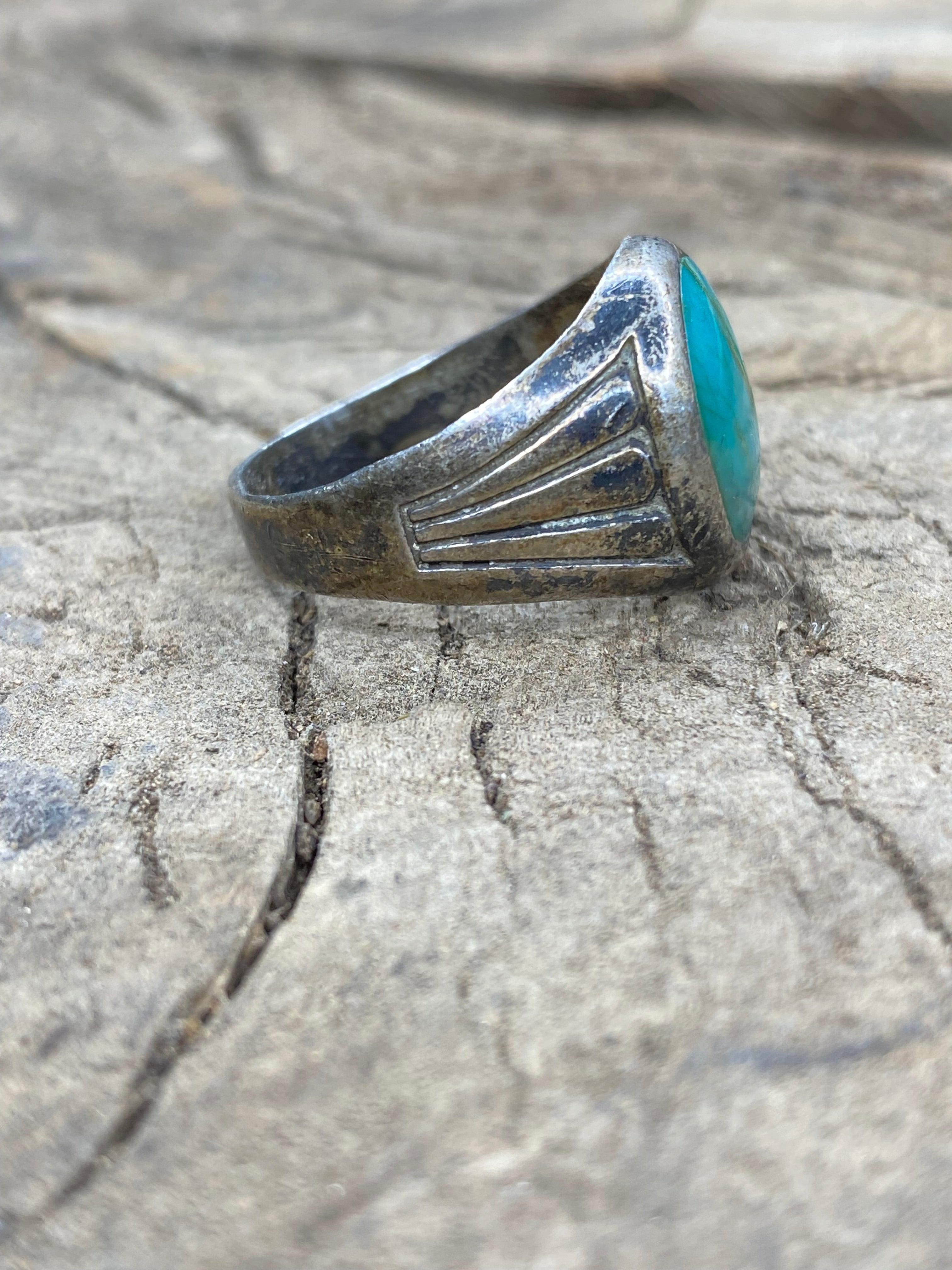 Vintage Turquoise Sterling Silver Men's Ring - Size 11