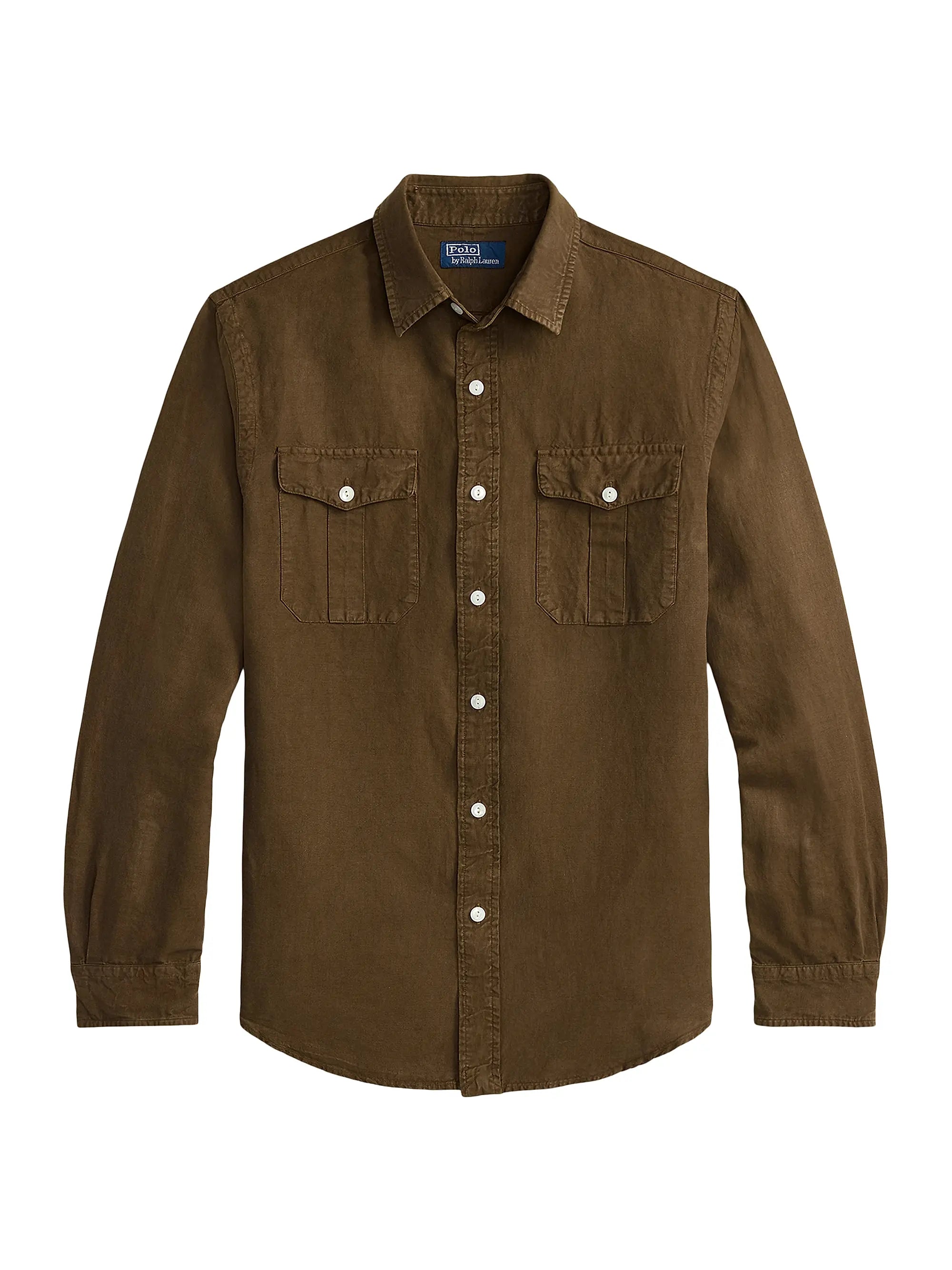 Classic Fit Linen-Silk-Cotton Workshirt - Brown