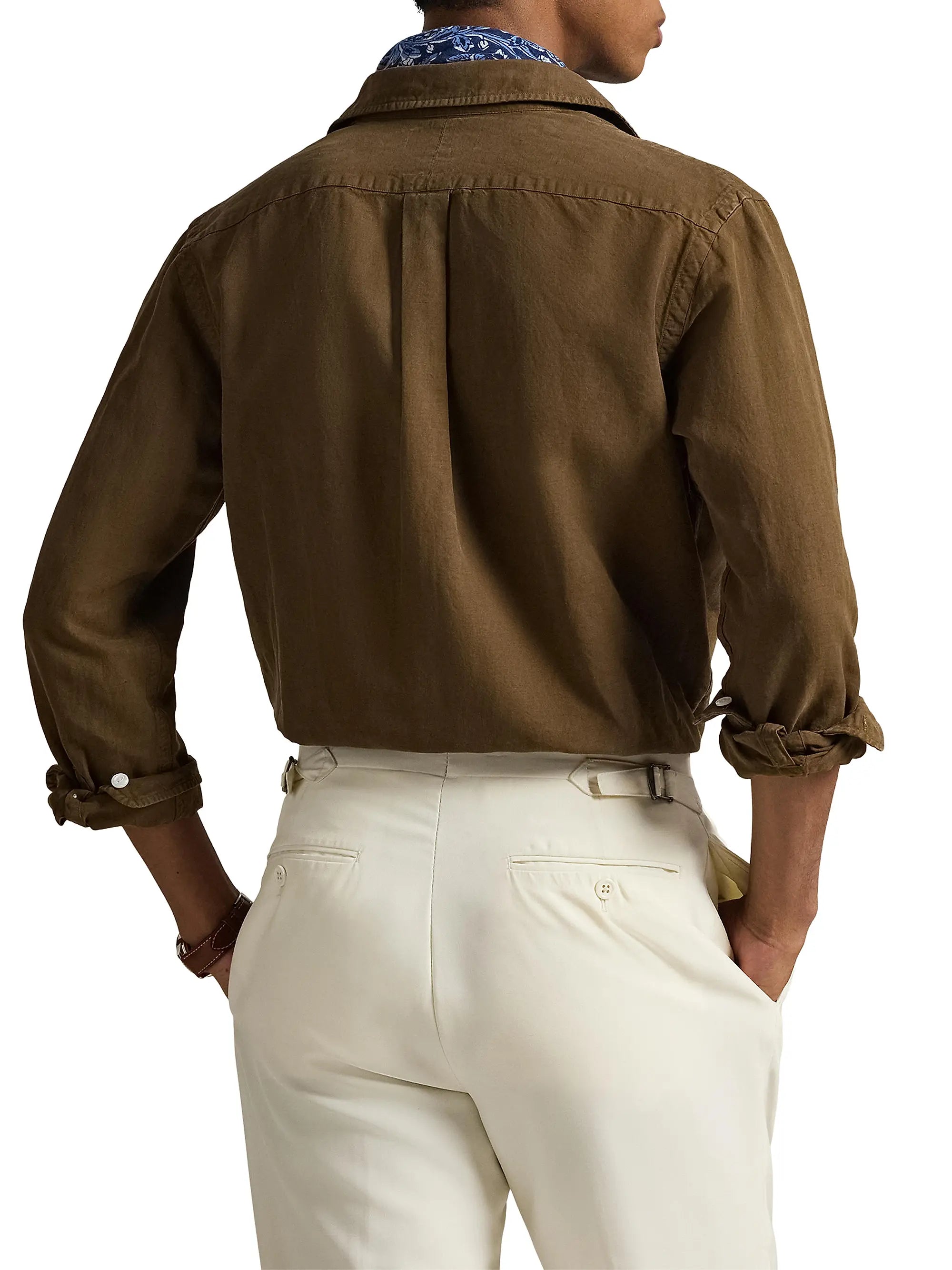 Classic Fit Linen-Silk-Cotton Workshirt - Brown