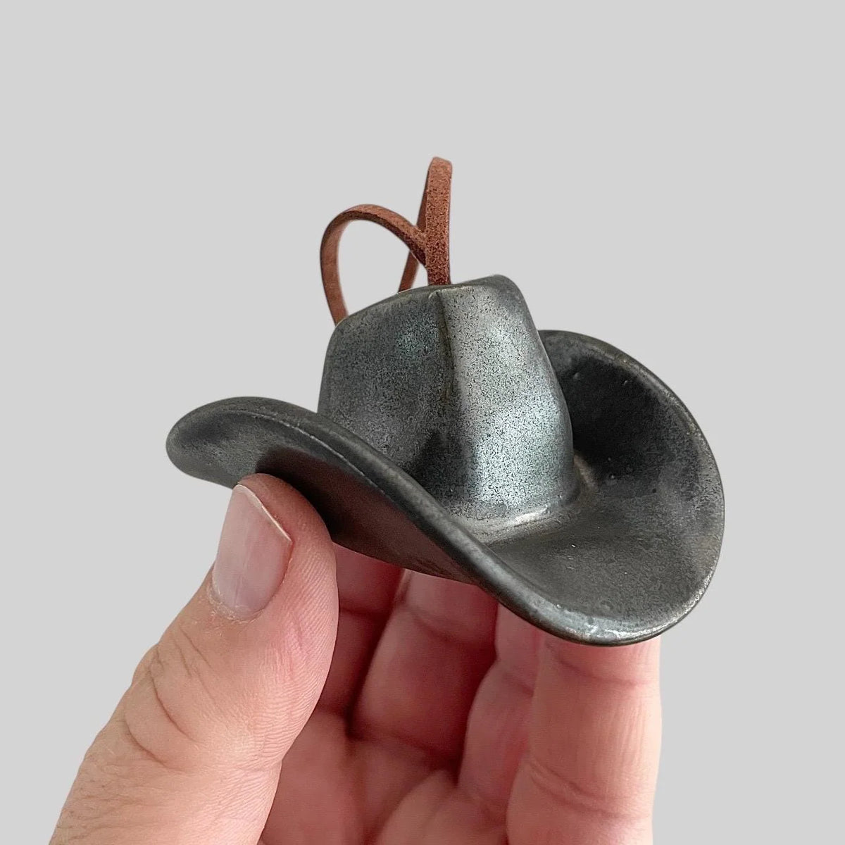 Small Ceramic Cowboy Hat Ornament with Vegan Leather Cord
