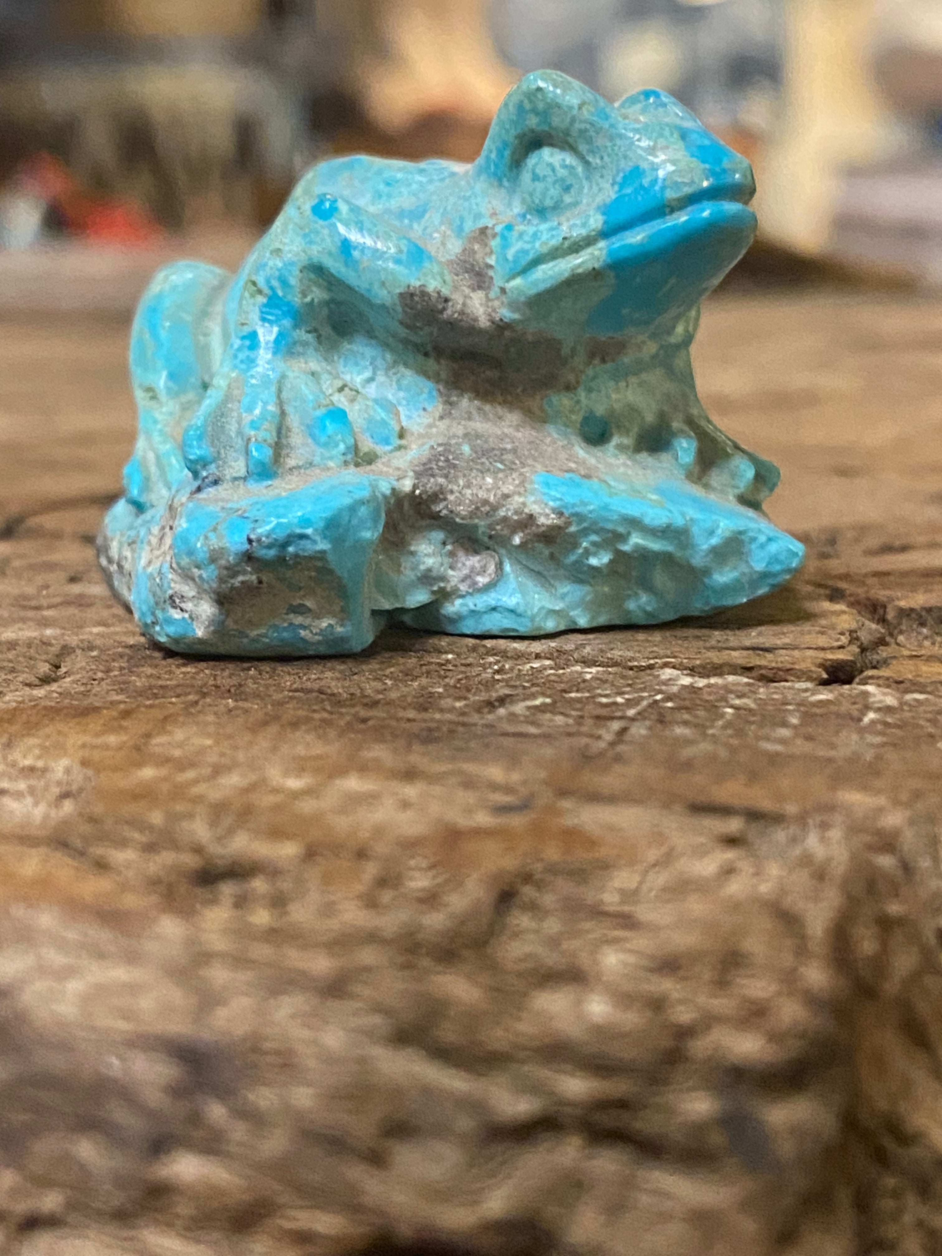 Hand Carved Sleeping Beauty Turquoise Frog