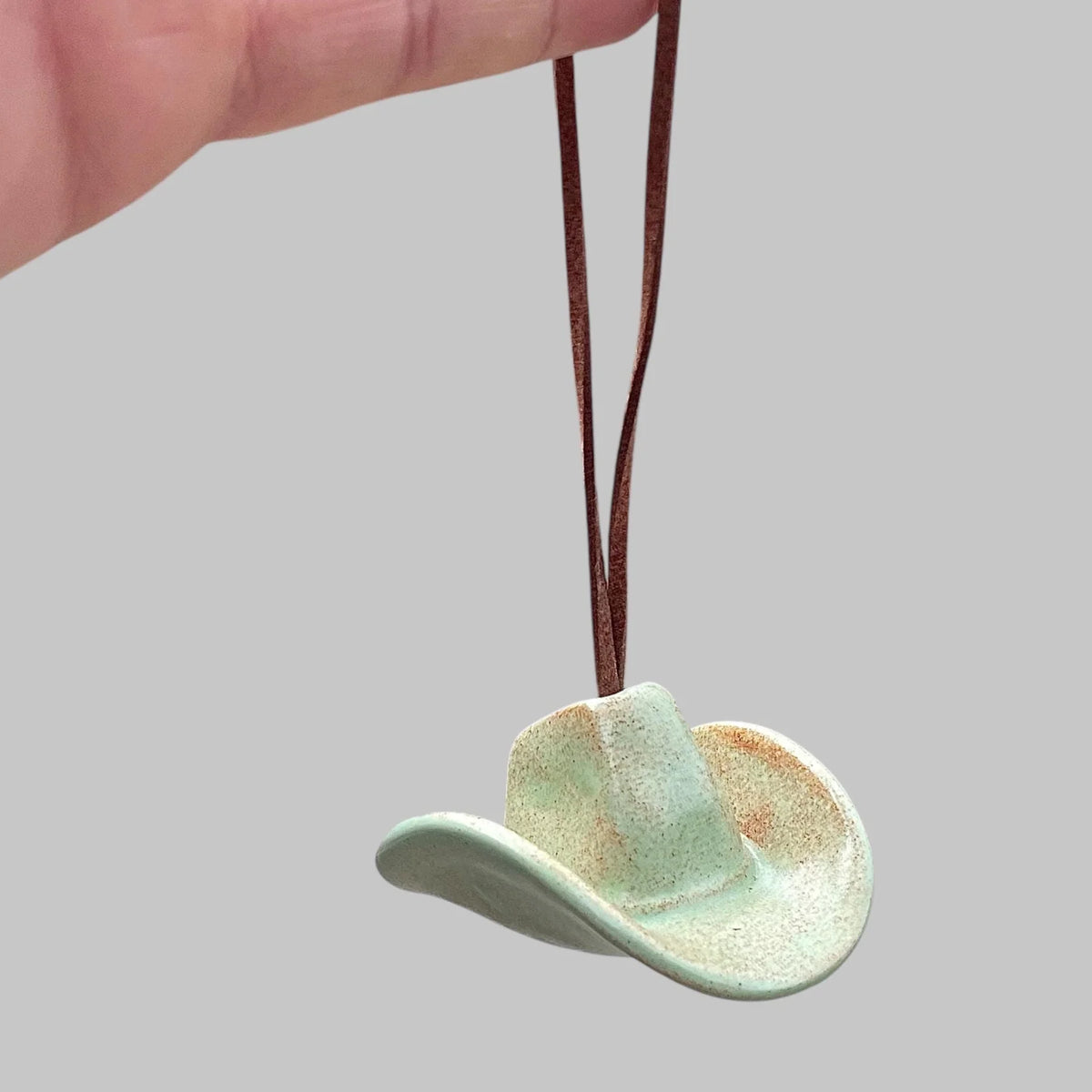 Small Ceramic Cowboy Hat Ornament with Vegan Leather Cord