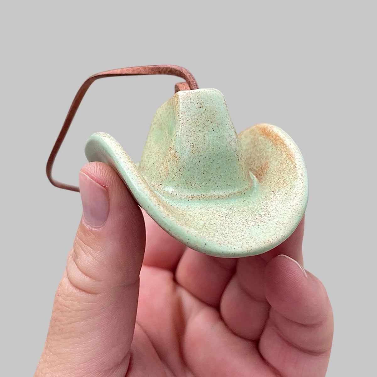 Small Ceramic Cowboy Hat Ornament with Vegan Leather Cord