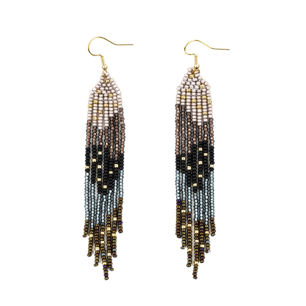 Strata Fringe with Gold Sprinkles Earrings - Chestnut Taupe