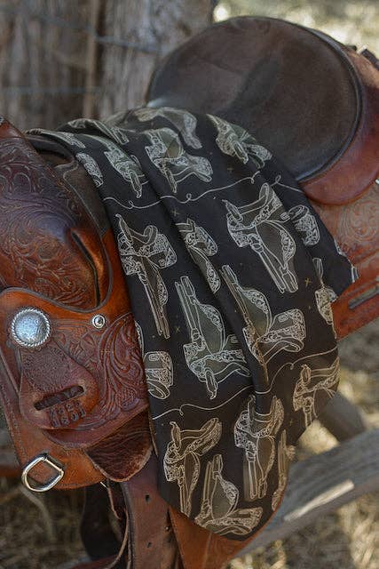 Western Saddle in Arena Brown Cowgirl Silk Scarf Wild Rag Ready-to-gift