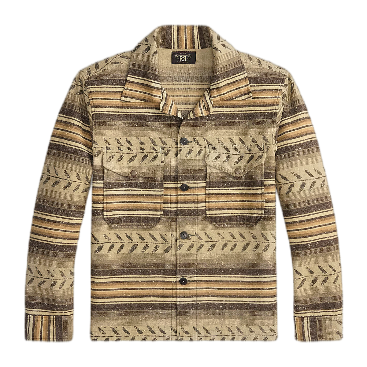 RRL Leaf-Print Striped Twill Overshirt