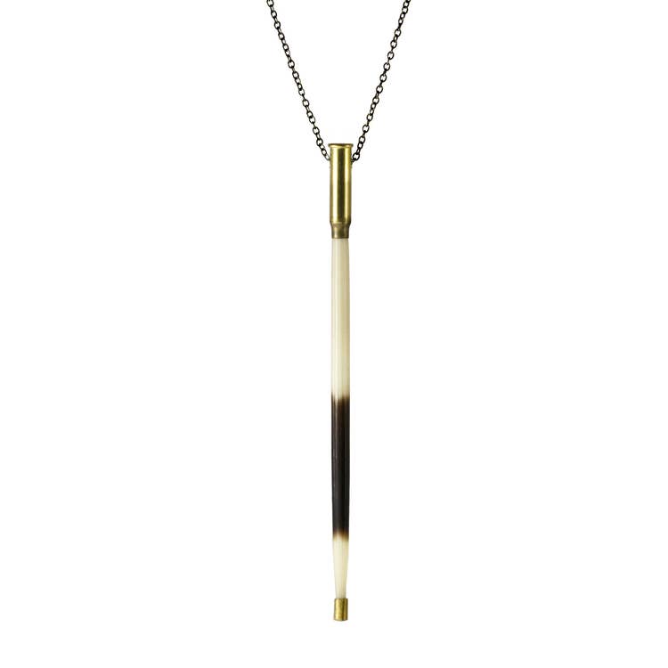 Porcupine Quill In Bullet Necklace, Black/Brown & Ivory