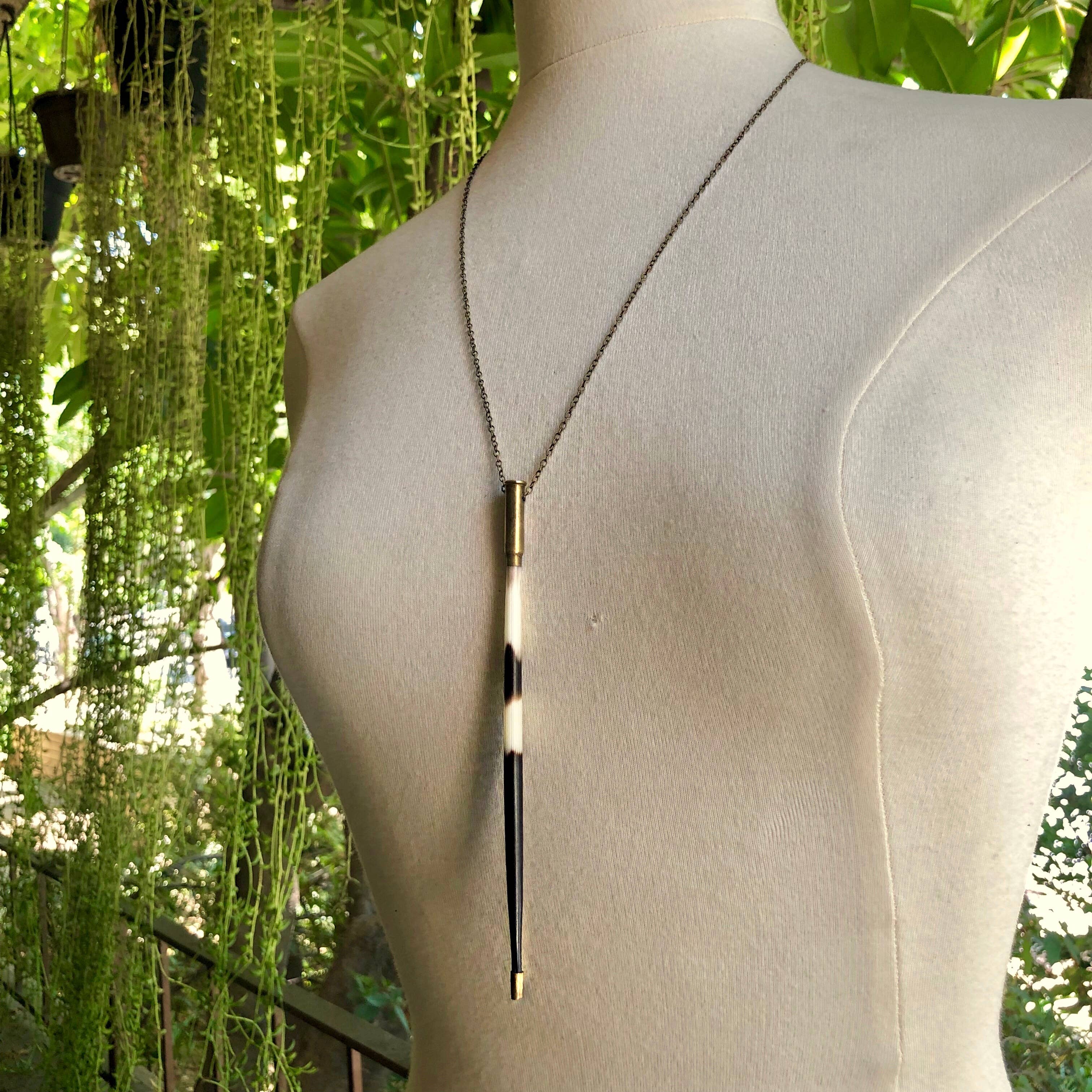 Porcupine Quill In Bullet Necklace, Black/Brown & Ivory