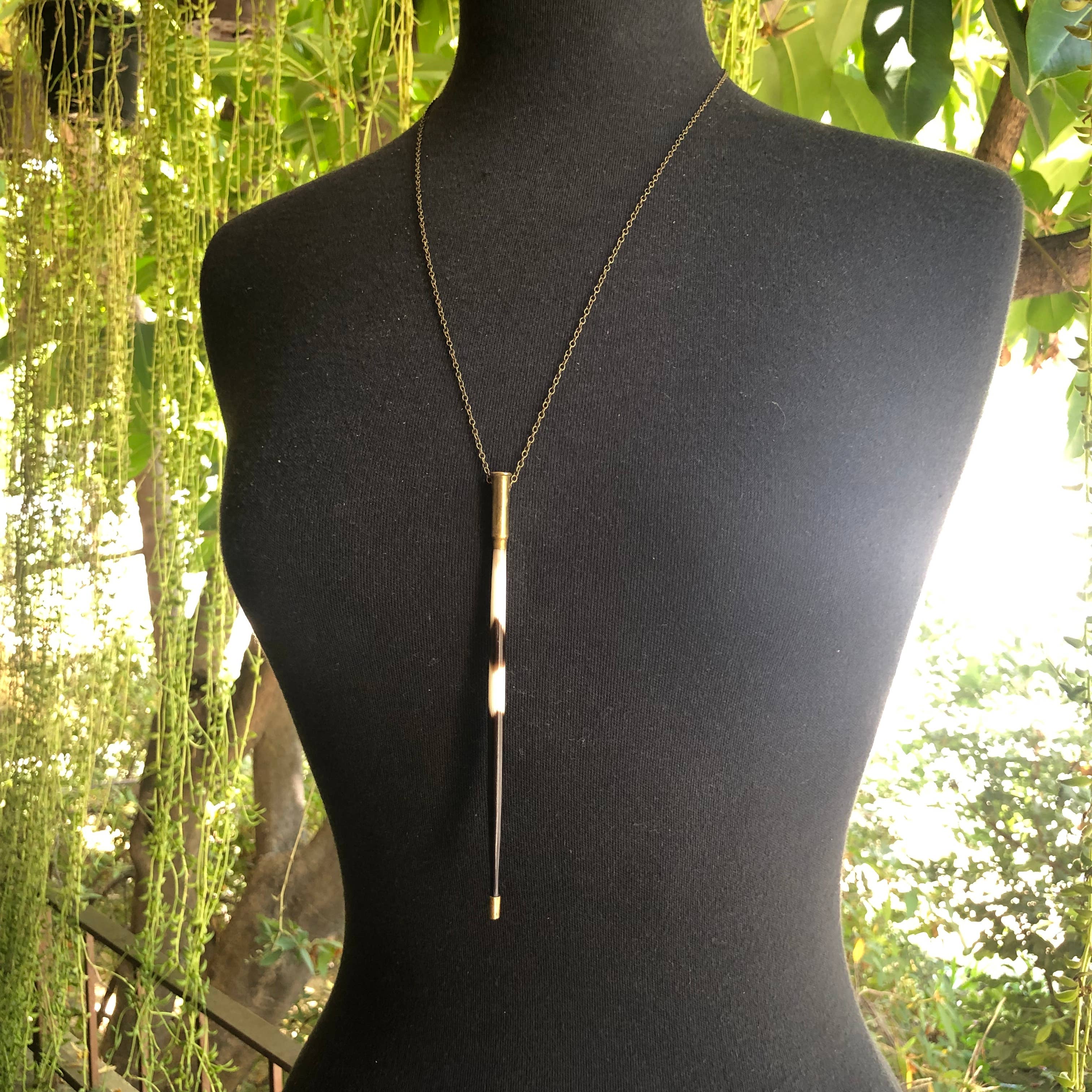 Porcupine Quill In Bullet Necklace, Black/Brown & Ivory