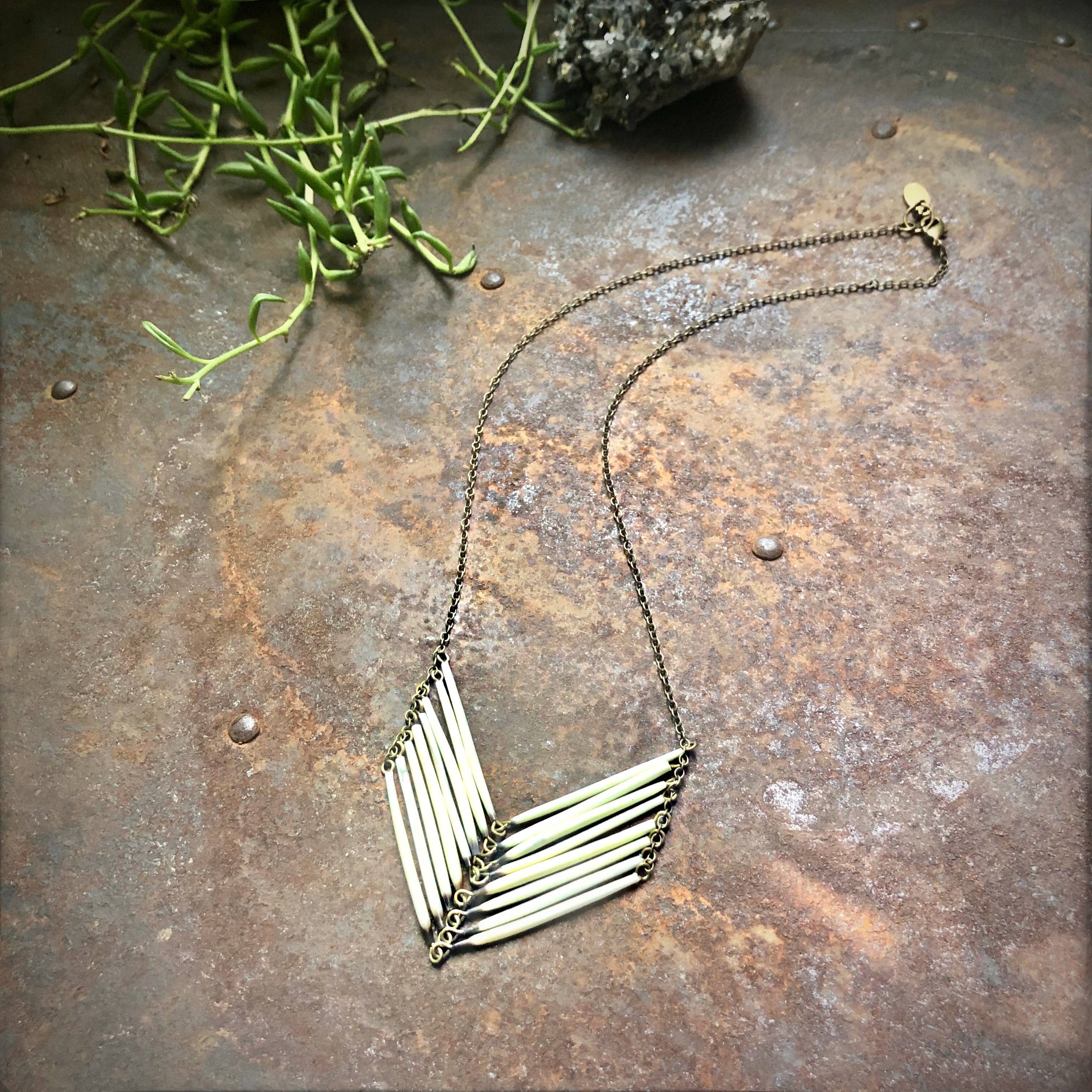 Porcupine Quill Chevron Necklace, Black/Brown & Ivory/White