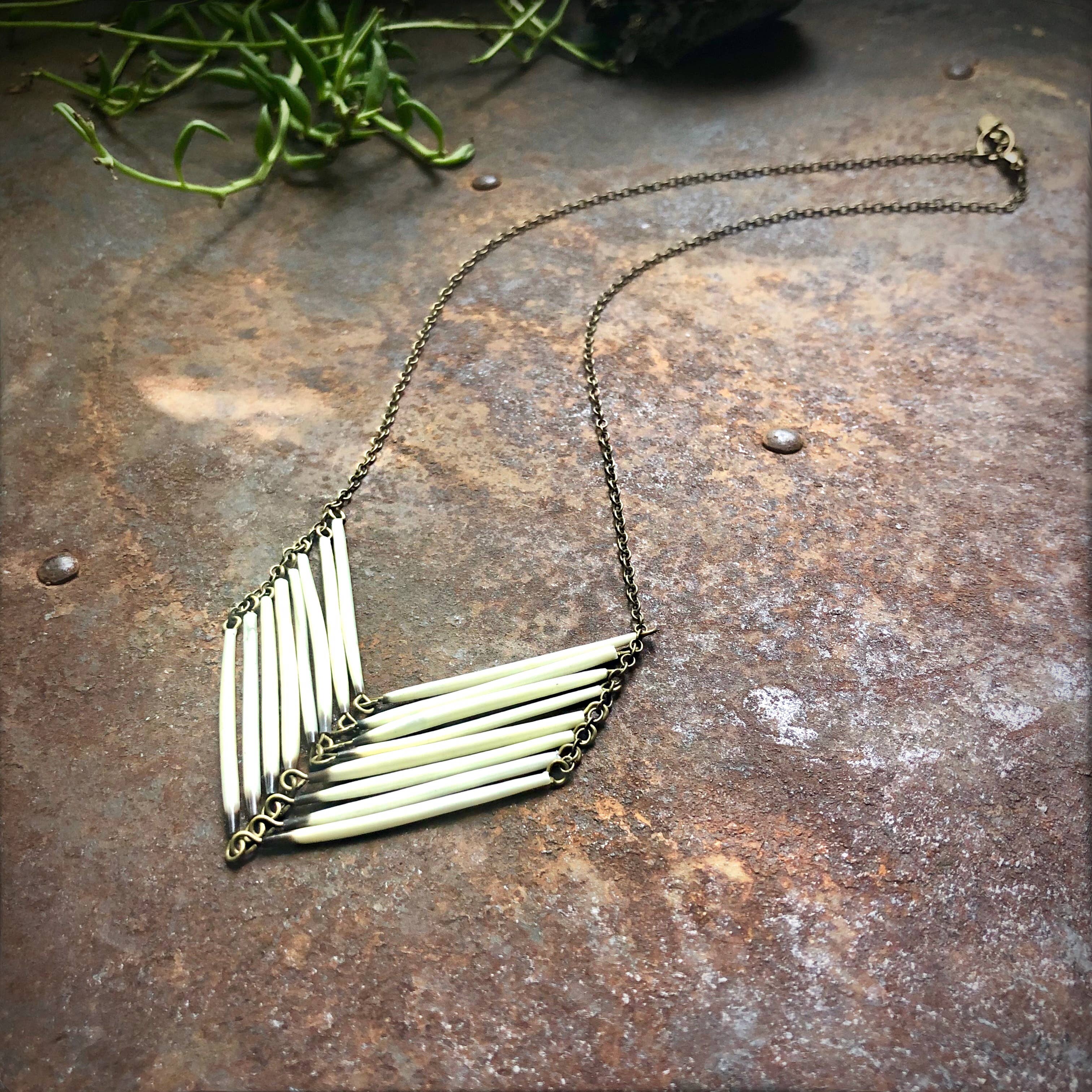 Porcupine Quill Chevron Necklace, Black/Brown & Ivory/White