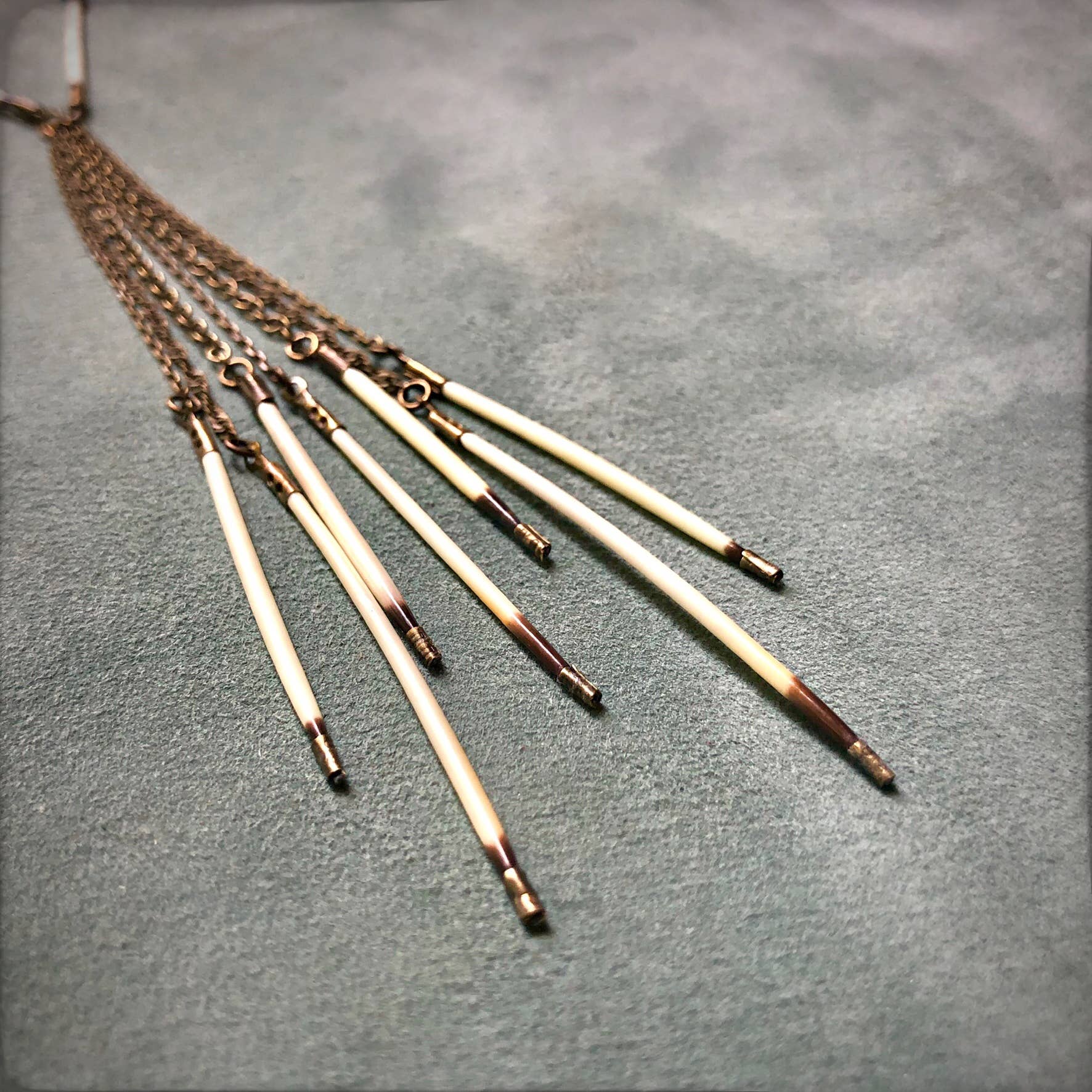 Porcupine Quill Fringe Necklace, Black/Brown & Ivory/White