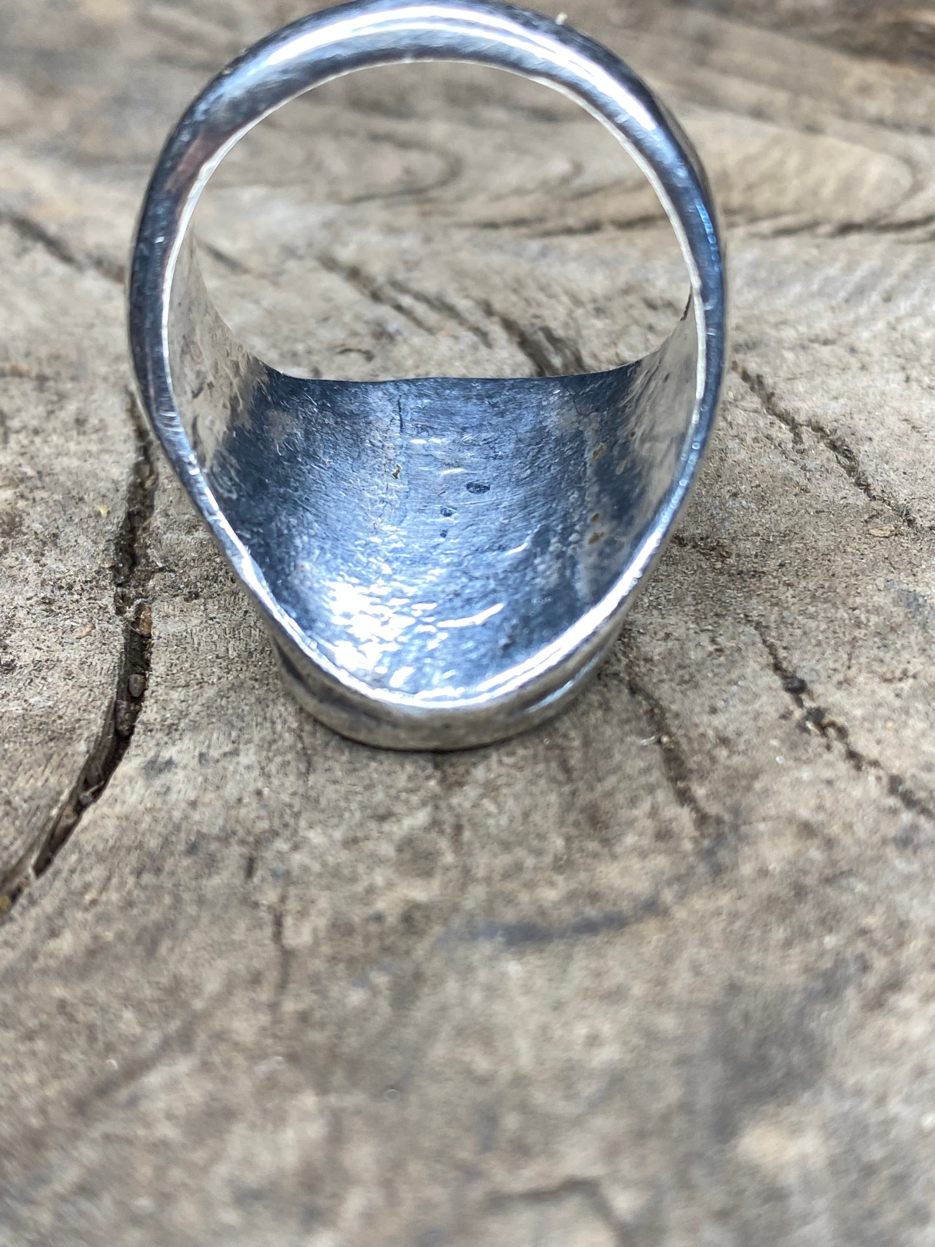 Vintage Turquoise Inlay Fish Scale Silver Men's Ring - Size 11