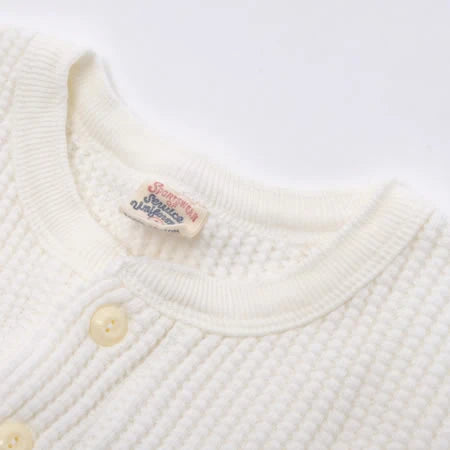 BIG WAFFLE Henley Neck T-shirt - Off White