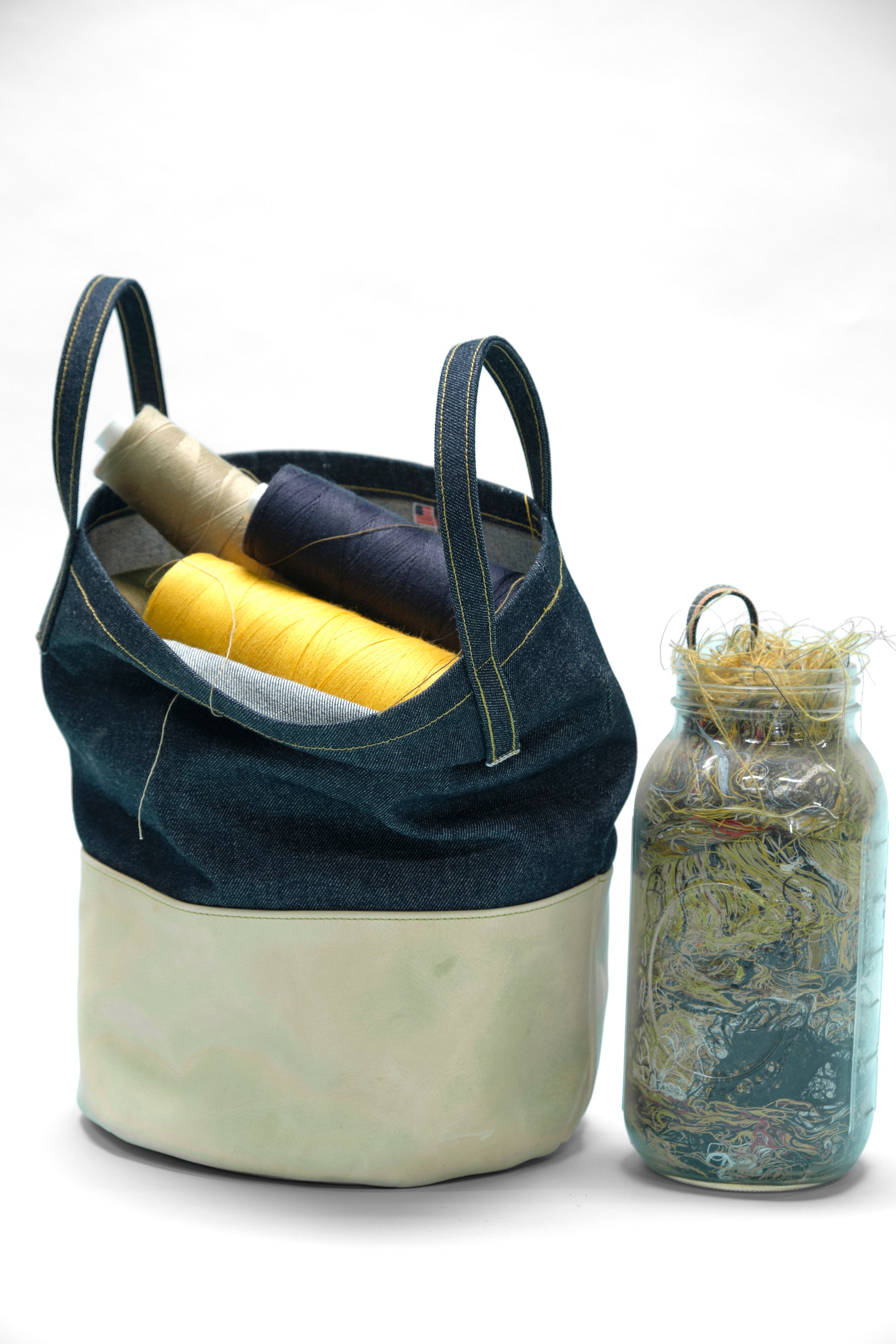 Selvedge Denim Feed Sack With Leather Trim