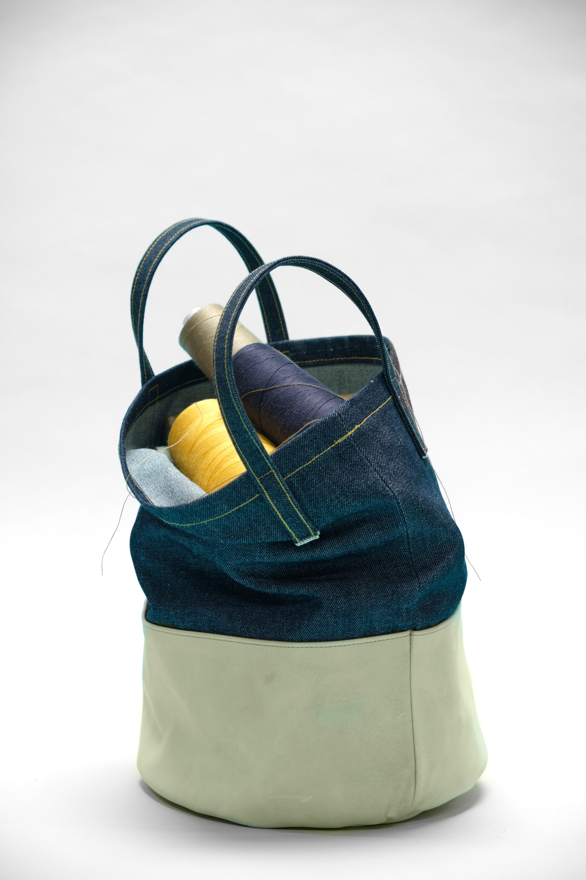 Selvedge Denim Feed Sack With Leather Trim