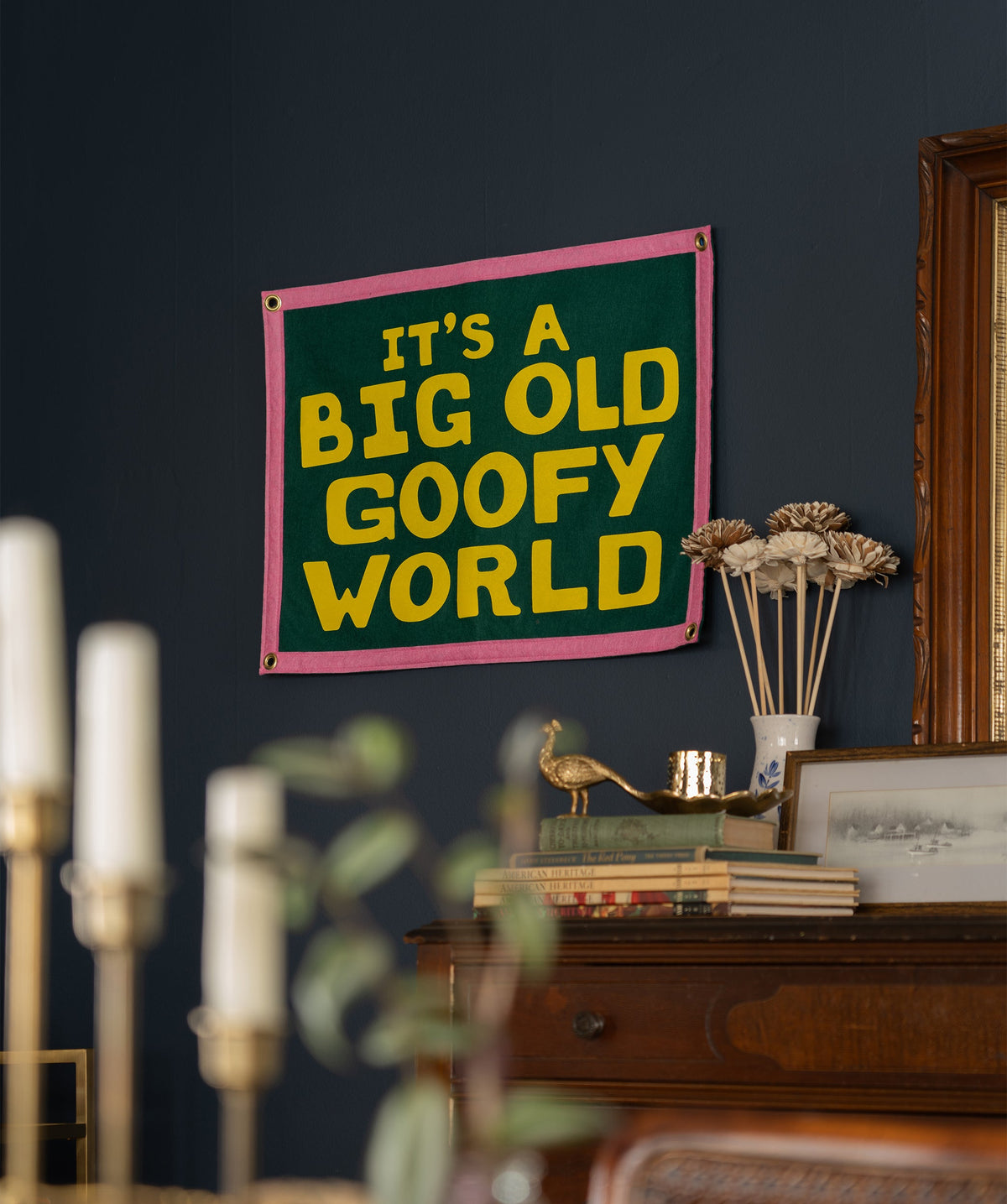 It's A Big Old Goofy World Camp Flag • John Prine x Oxford Pennant
