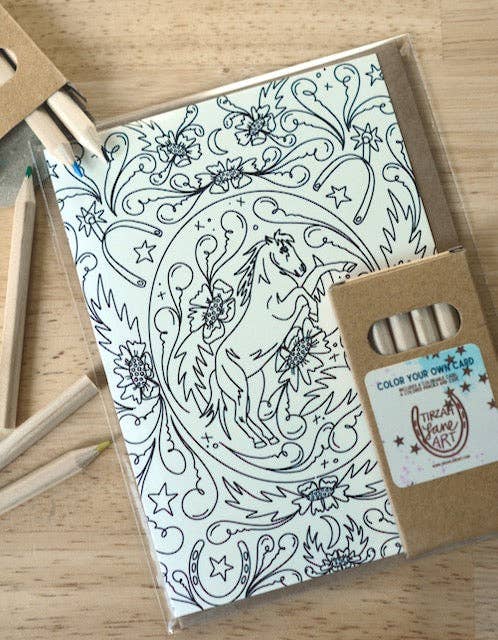 Floral Bucking Bronco Horse Western Color Your Own Card Everyday