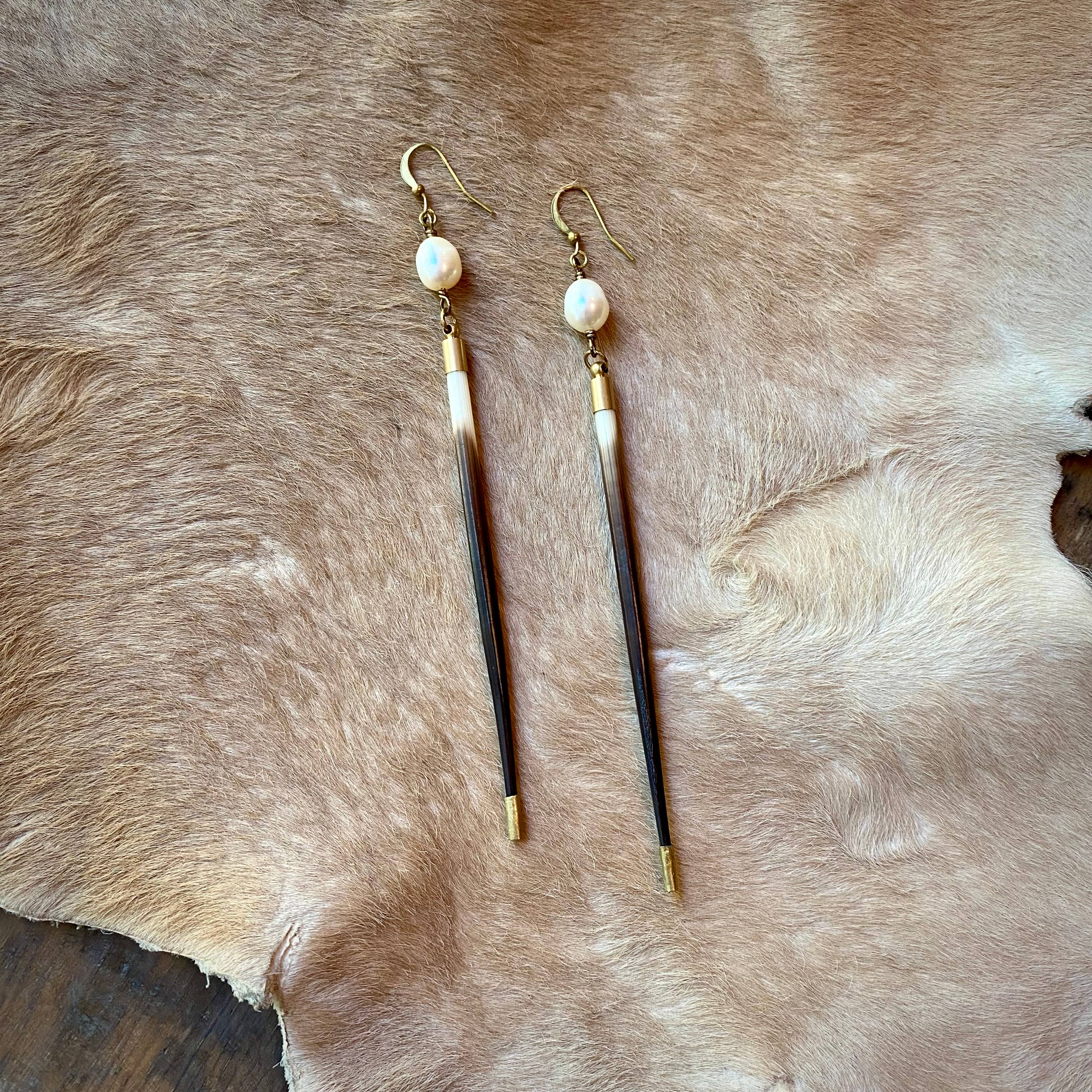 Porcupine Quill & Pearl Earrings, Freshwater Pearls & Quills: Pearl