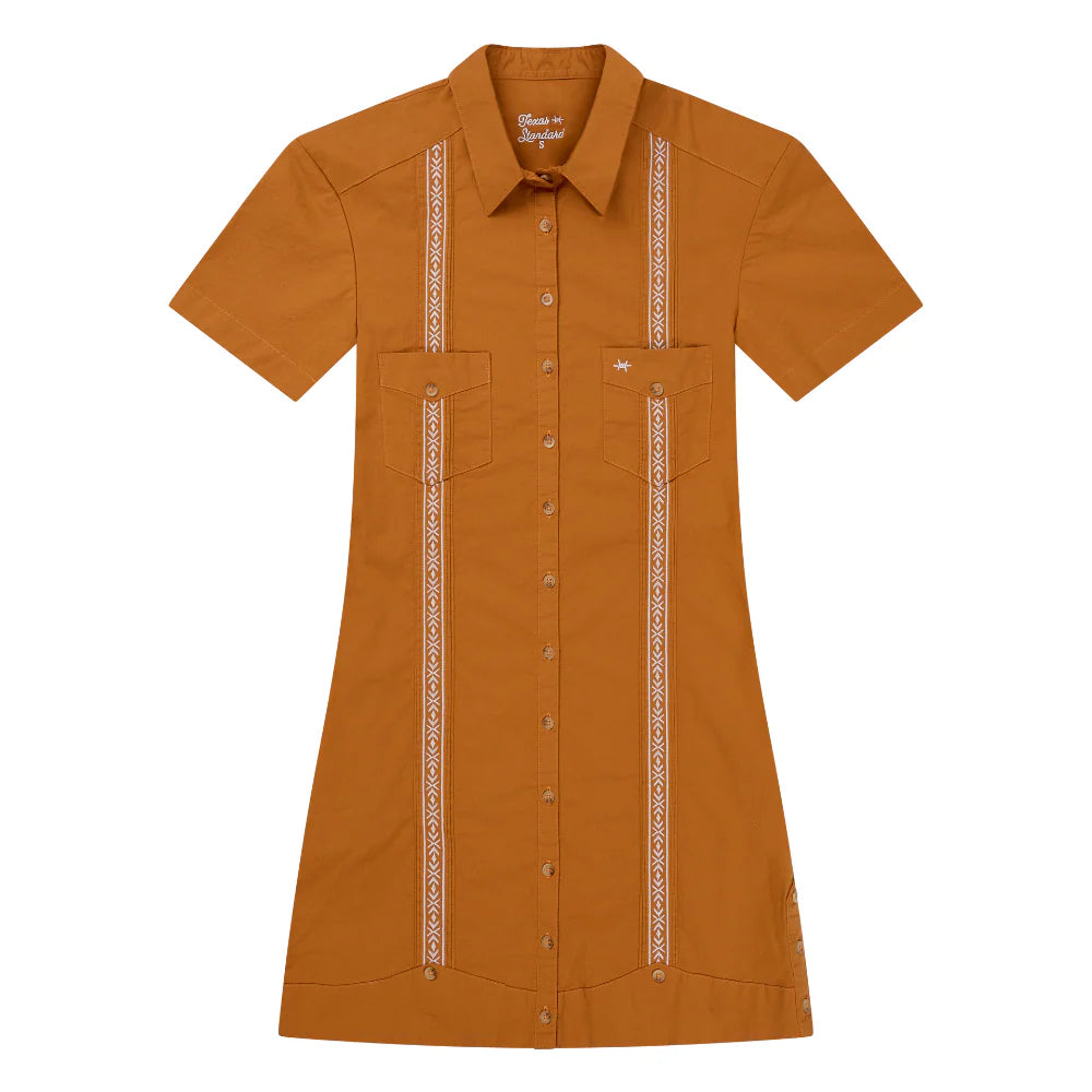 Tejas Guayabera Dress - Burnt Orange