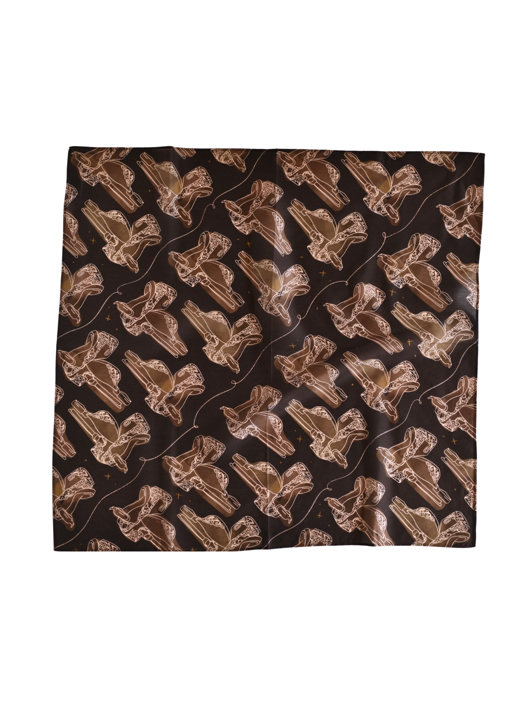 Western Saddle in Arena Brown Cowgirl Silk Scarf Wild Rag Ready-to-gift