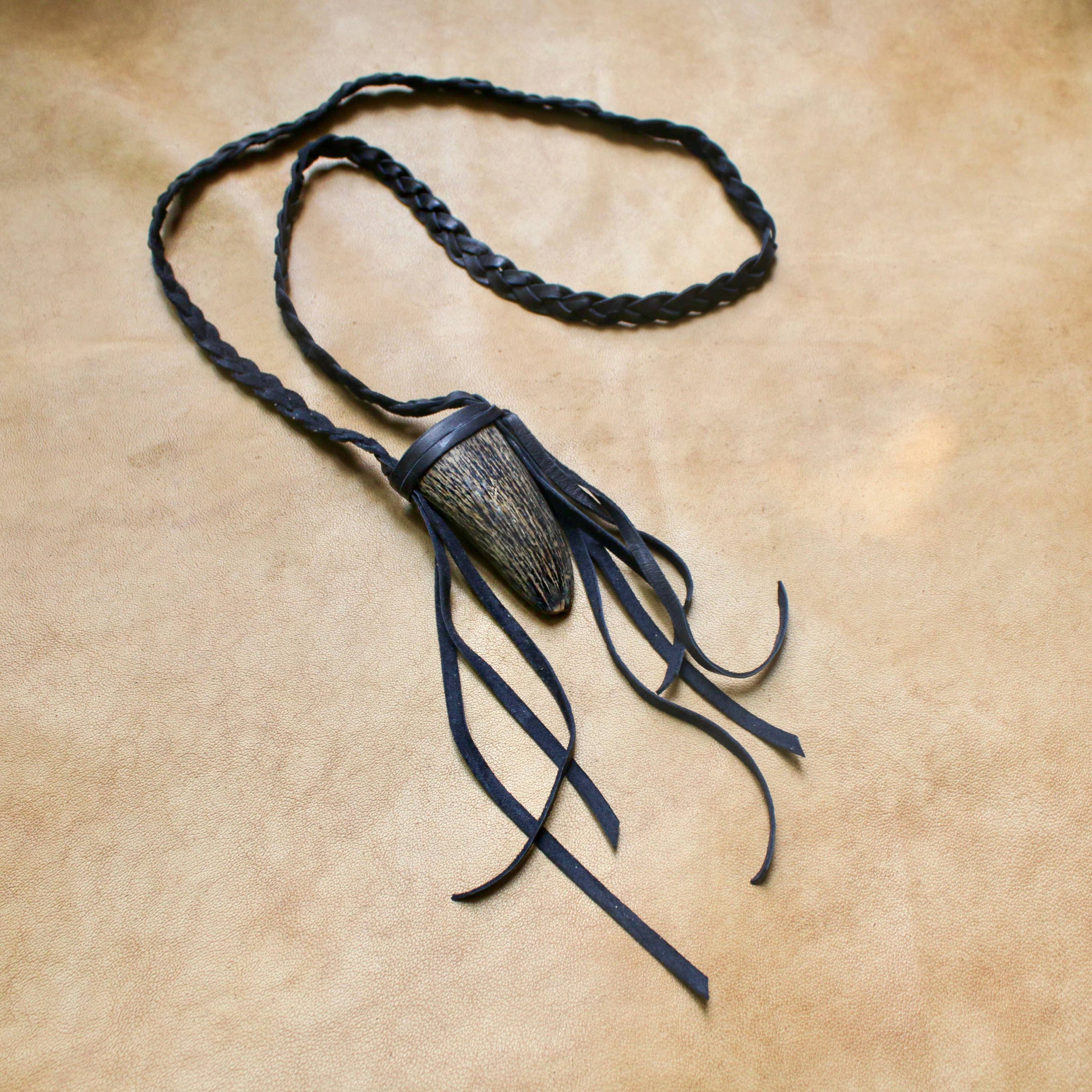 Buffalo Horn Necklace - Black, Real Horn, Braided Necklace