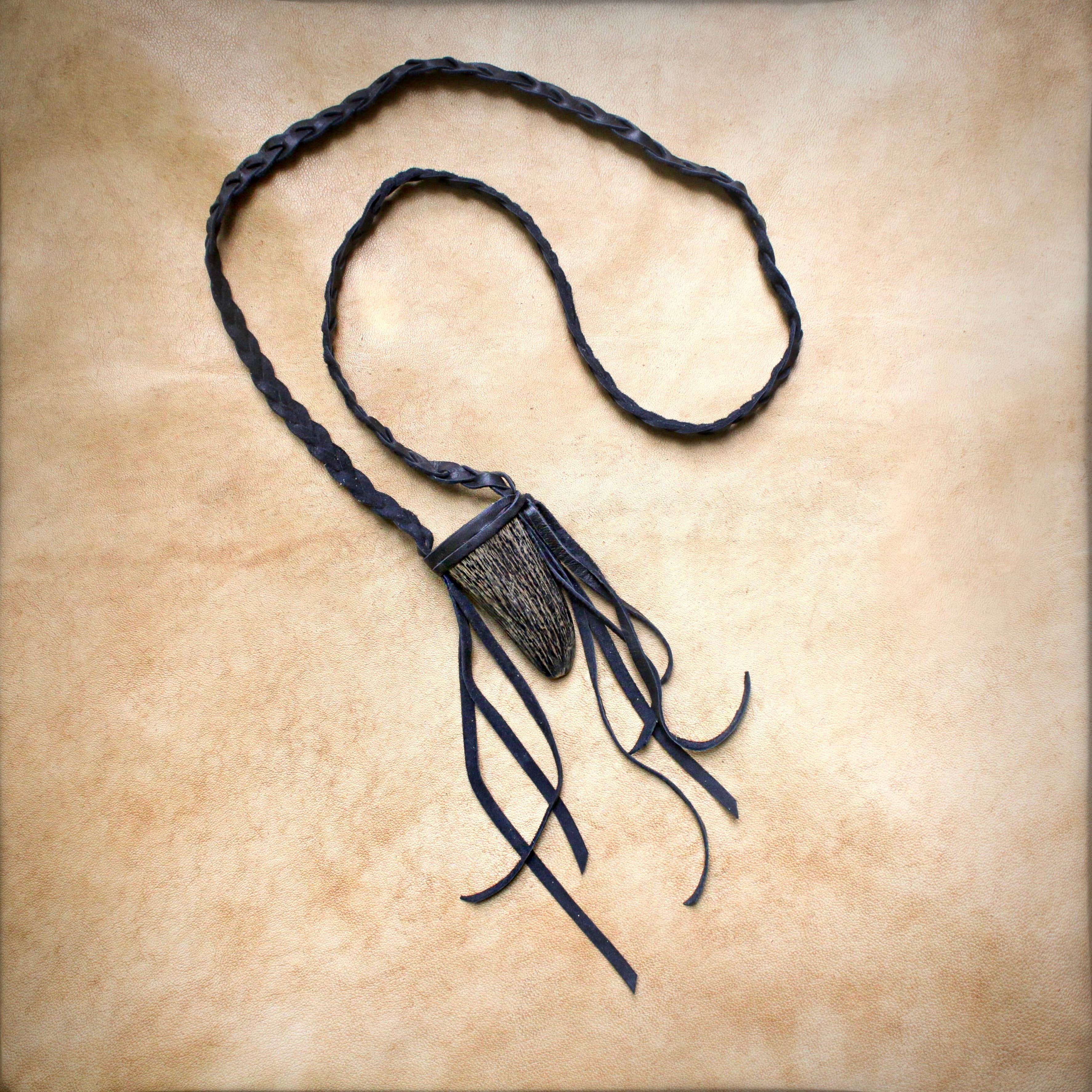 Buffalo Horn Necklace - Black, Real Horn, Braided Necklace