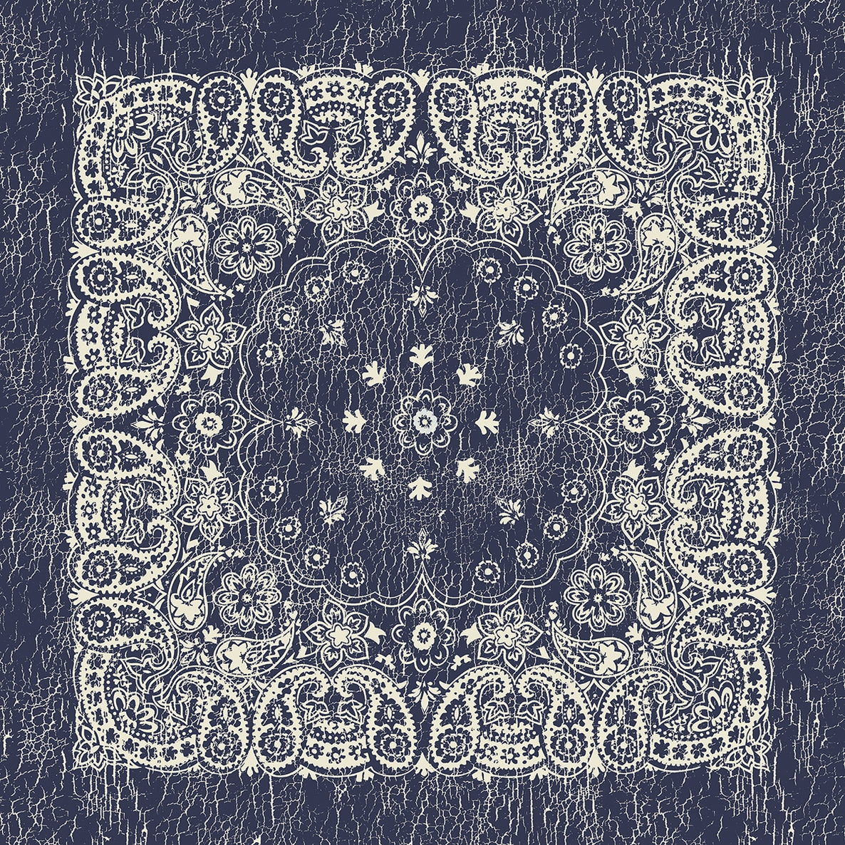 Bandanna - 27" Large Made in USA - Rustic Navy/Nat. Paisley
