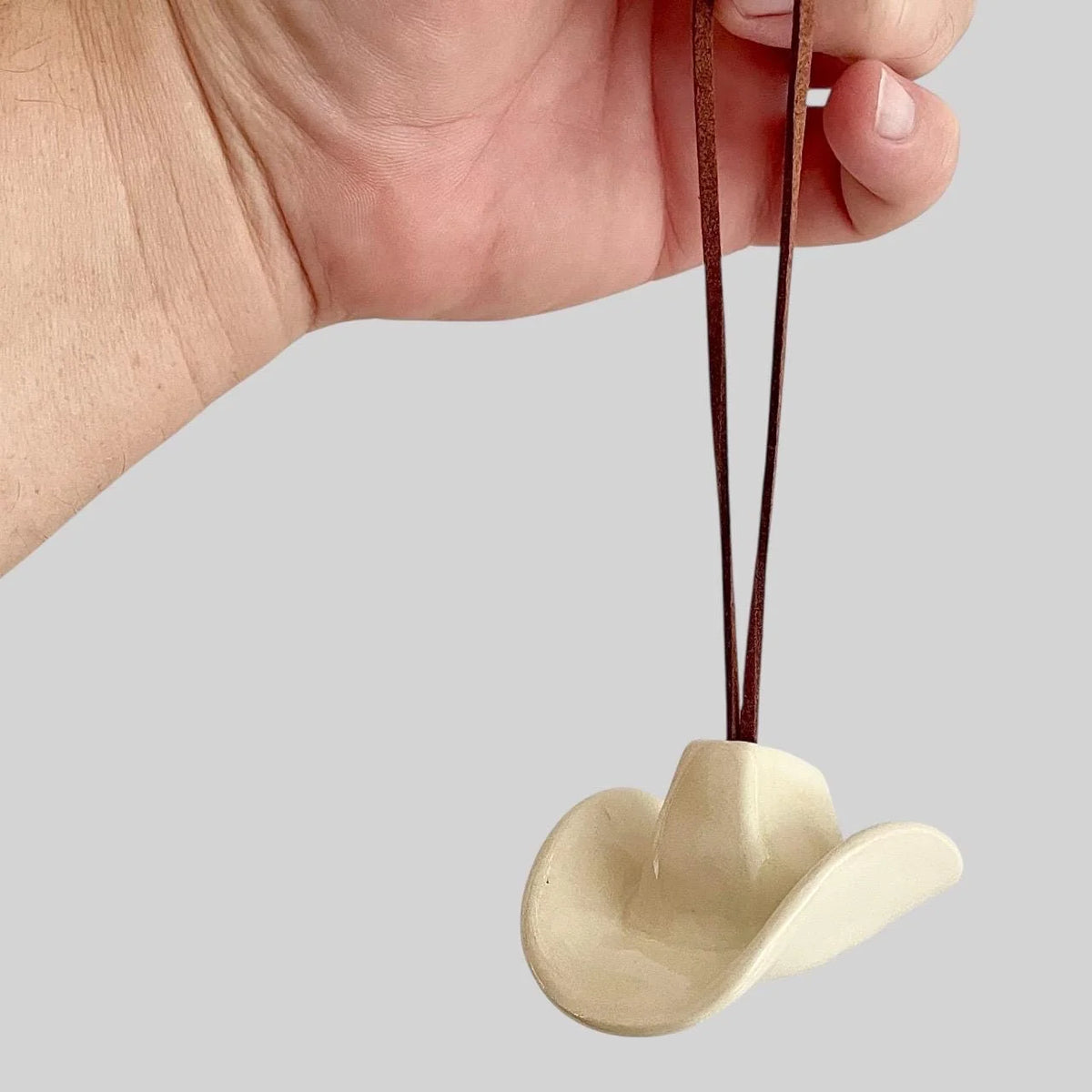 Small Ceramic Cowboy Hat Ornament with Vegan Leather Cord