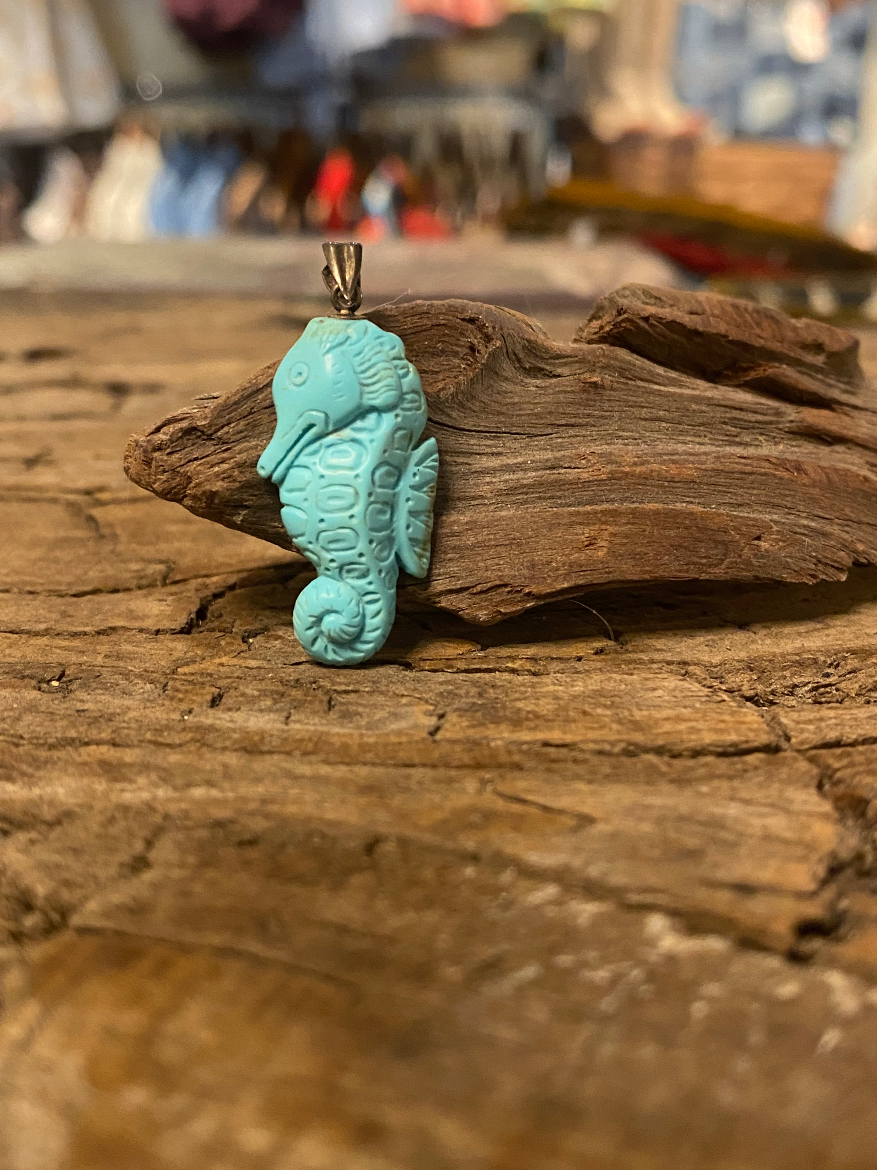 Chilean Turquoise Carved Seahorse Pendant