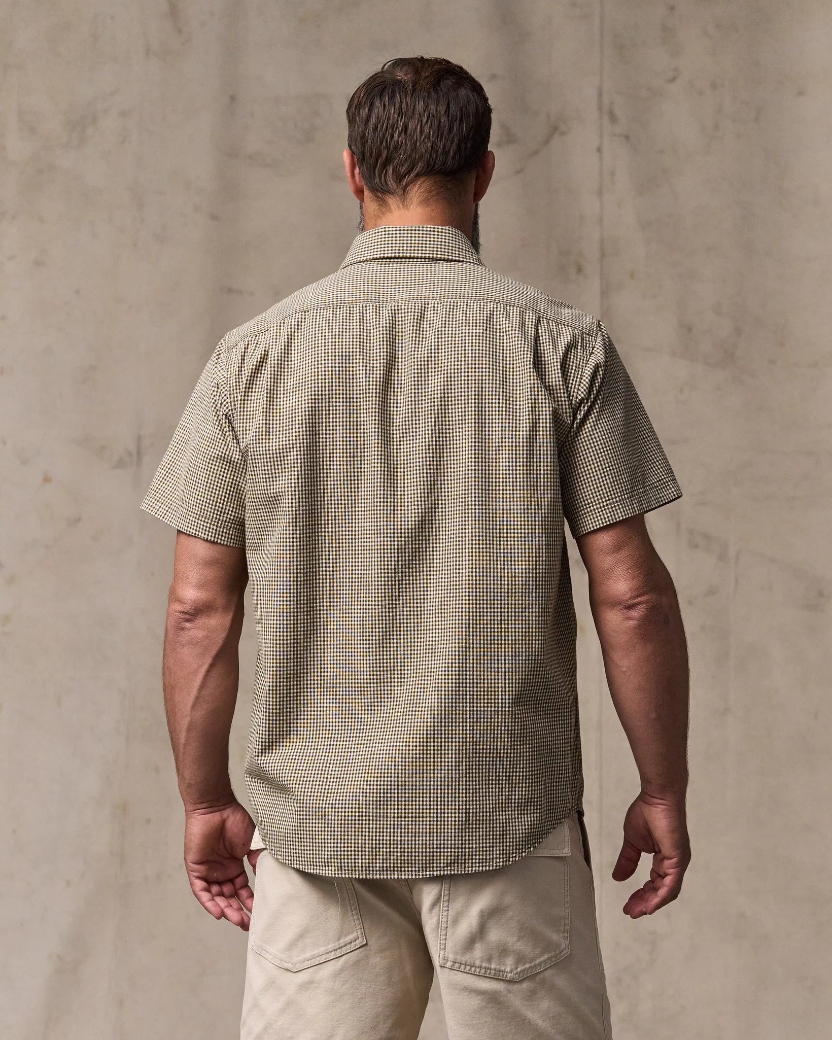 Short Sleeve Chambray Shirt - Coffee / Natural Plaid