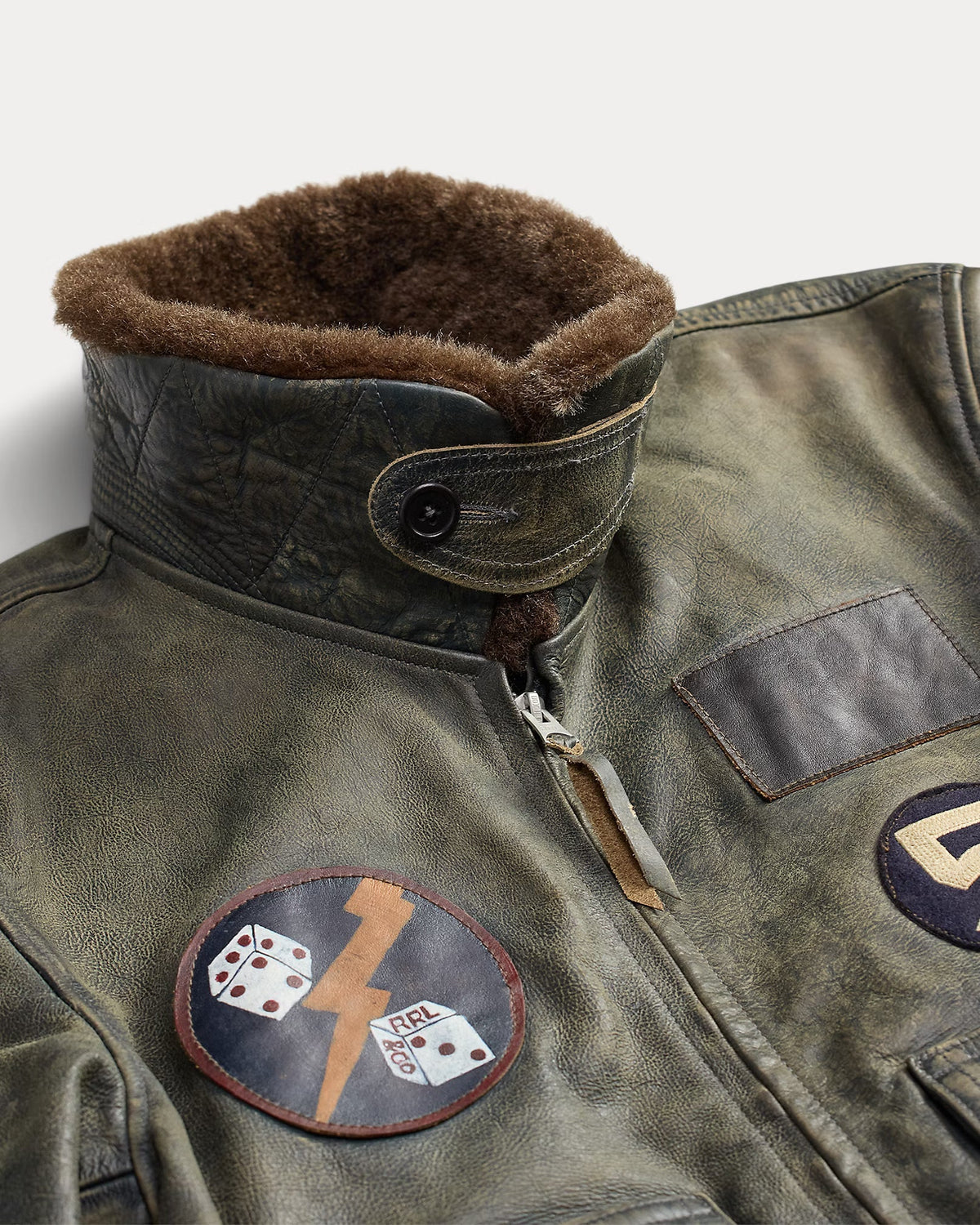 RRL Shearling-Collar Leather Flight Jacket