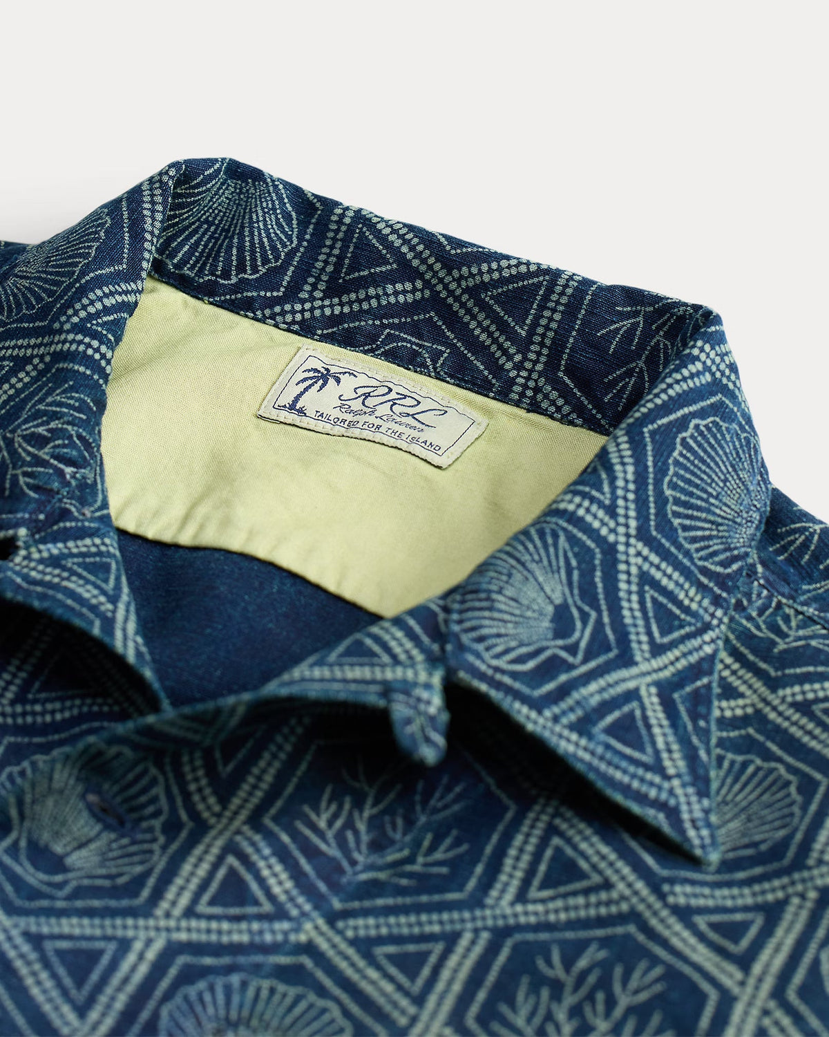 RRL Indigo Shell-Print Linen-Cotton Shirt