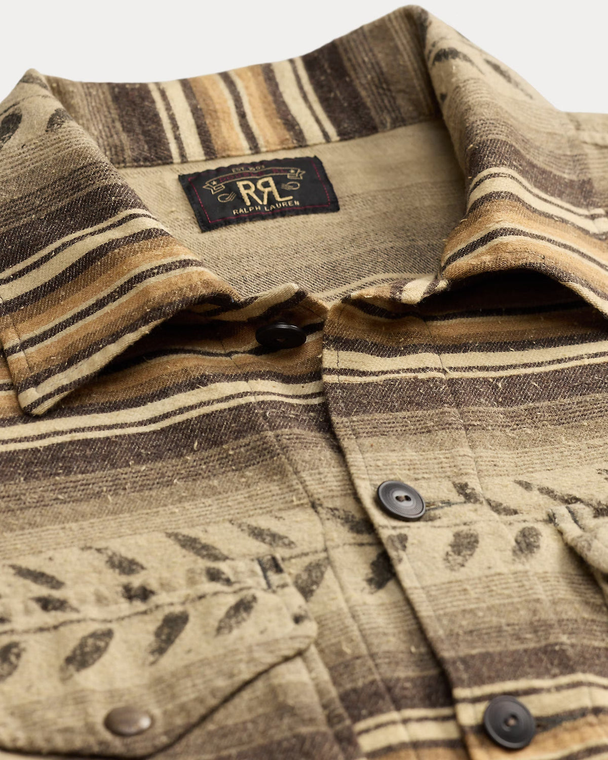 RRL Leaf-Print Striped Twill Overshirt
