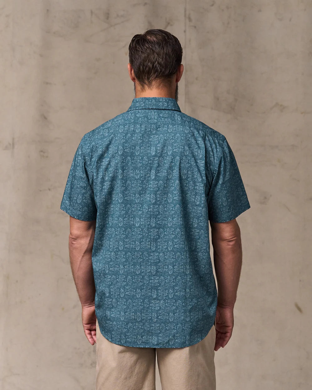 Washed Short Sleeve Feather Cloth Shirt - Blue Print