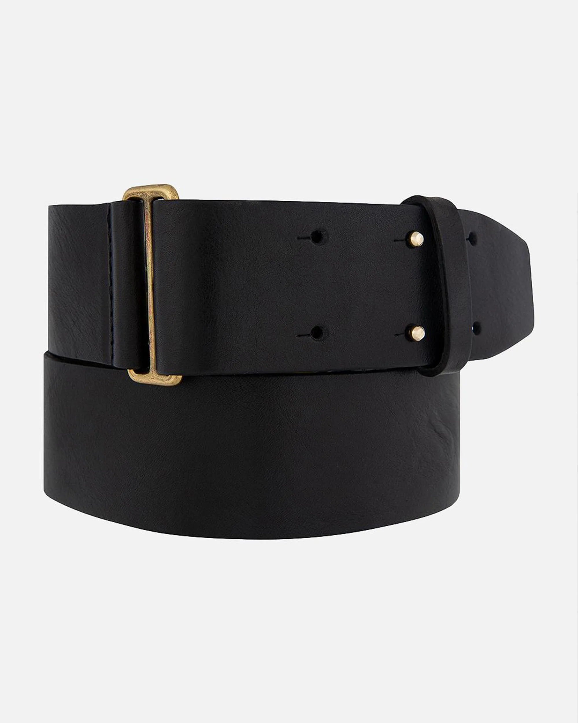 Vera | Wide Leather Waist Belt | Double Prong Closure - Black