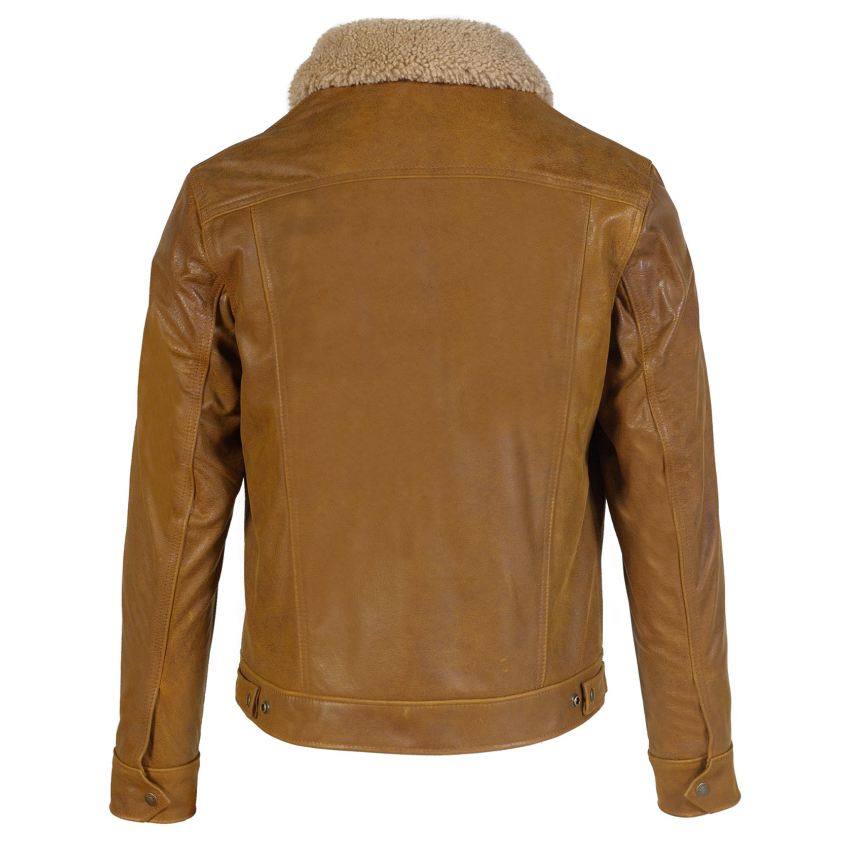 Men's Buffalo Leather Trucker Jacket with Sheepskin Collar
