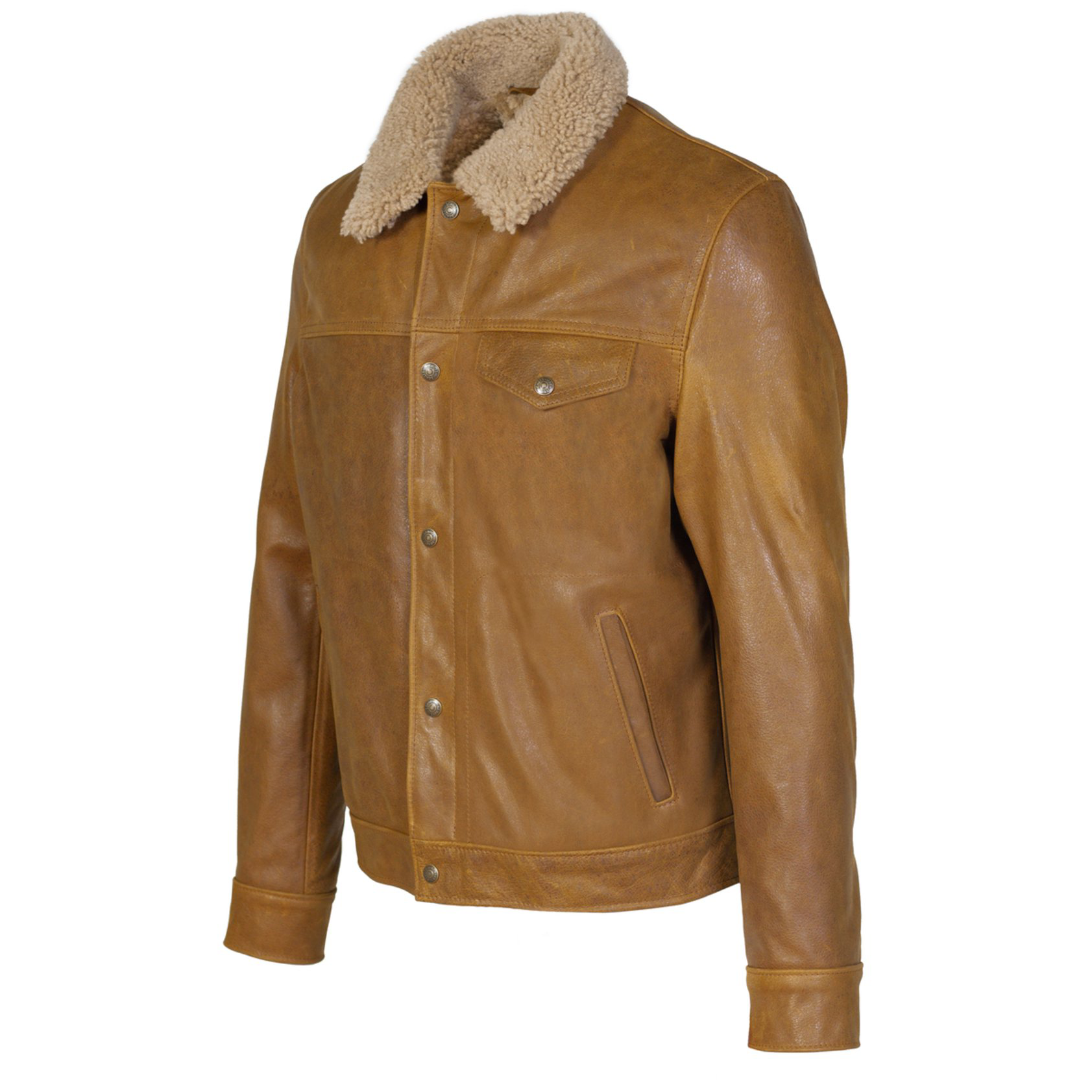 Men's Buffalo Leather Trucker Jacket with Sheepskin Collar