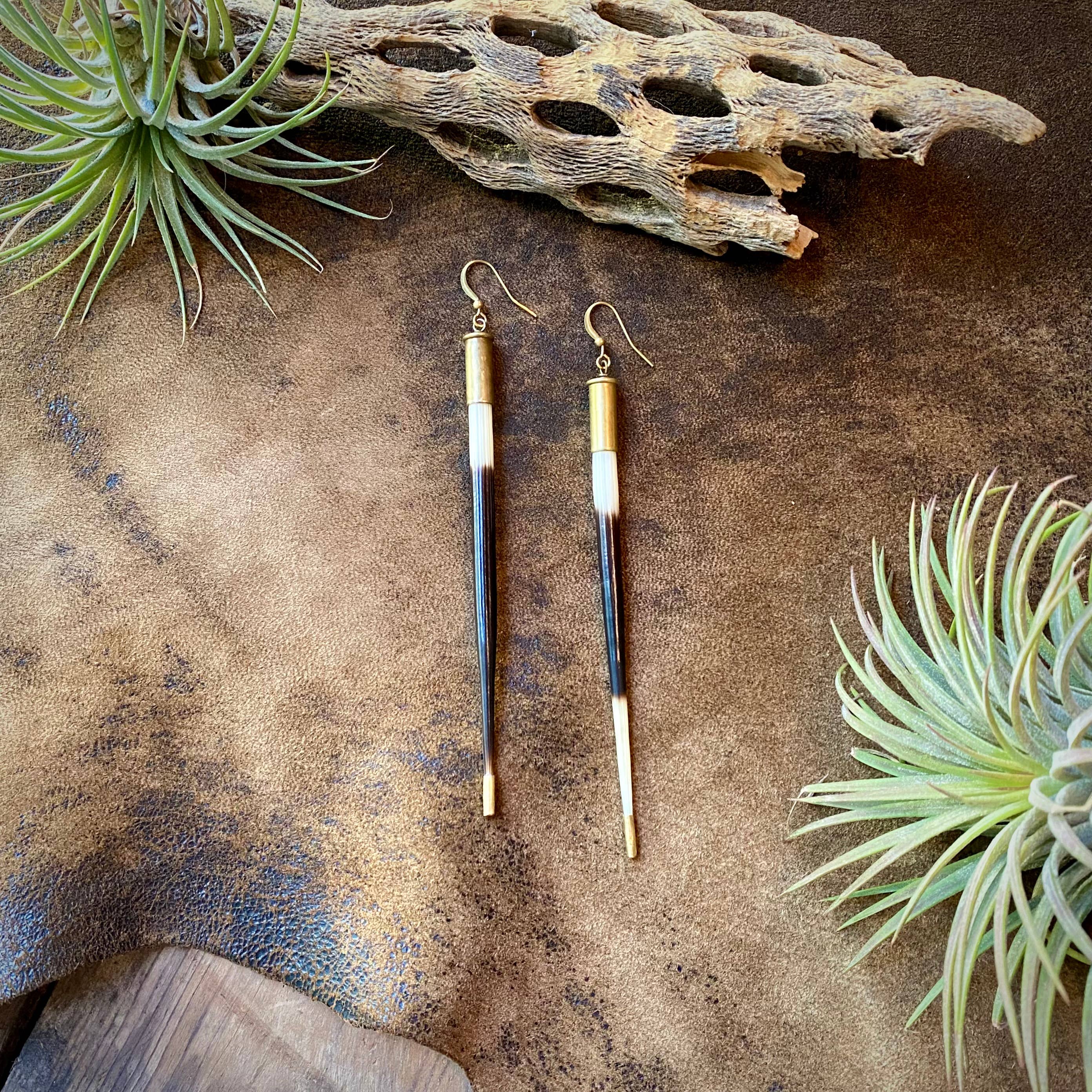 Porcupine Quill in Bullet Earrings, Shell Casings, Quills: Bullet