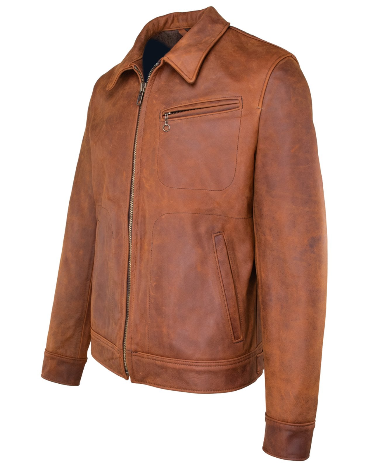 Lightweight Unlined Cowhide Trucker Jacket - Whiskey