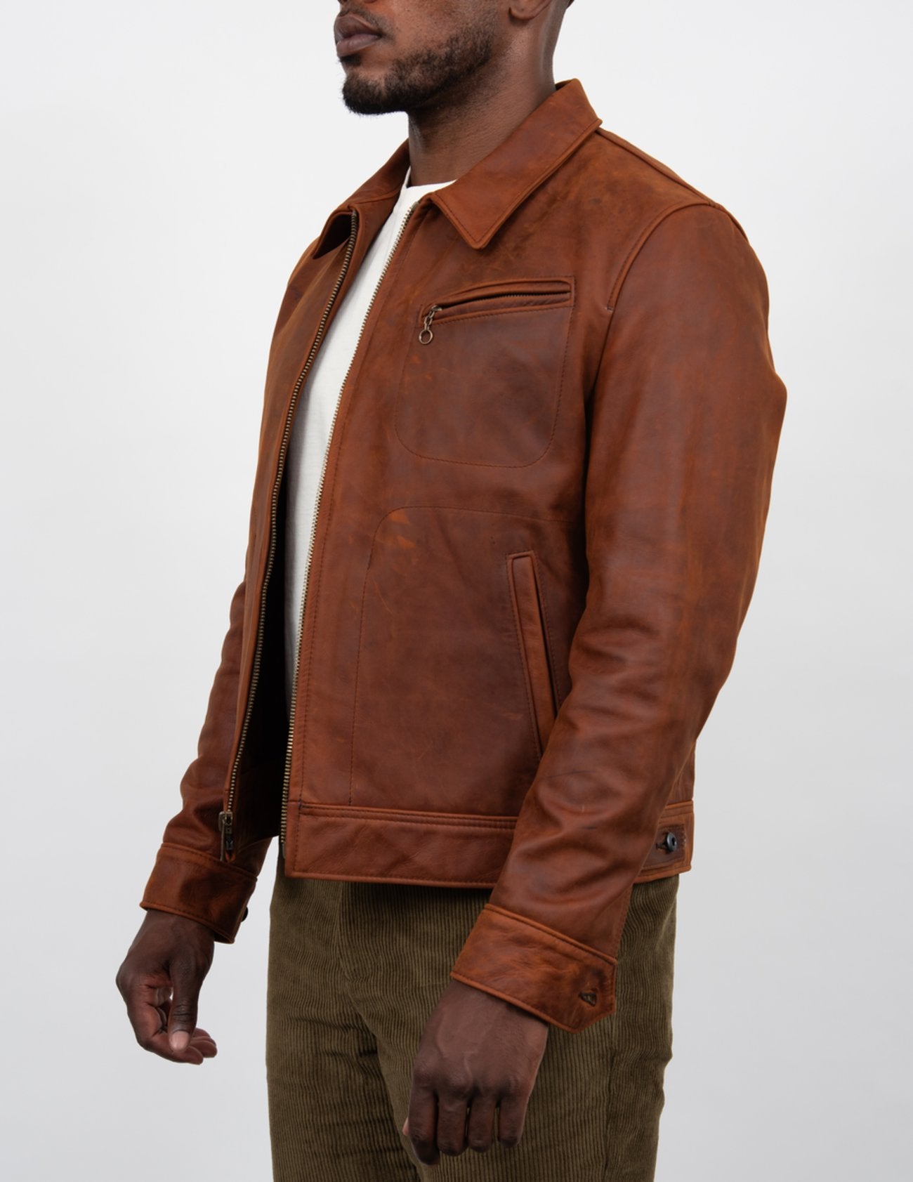 Lightweight Unlined Cowhide Trucker Jacket - Whiskey