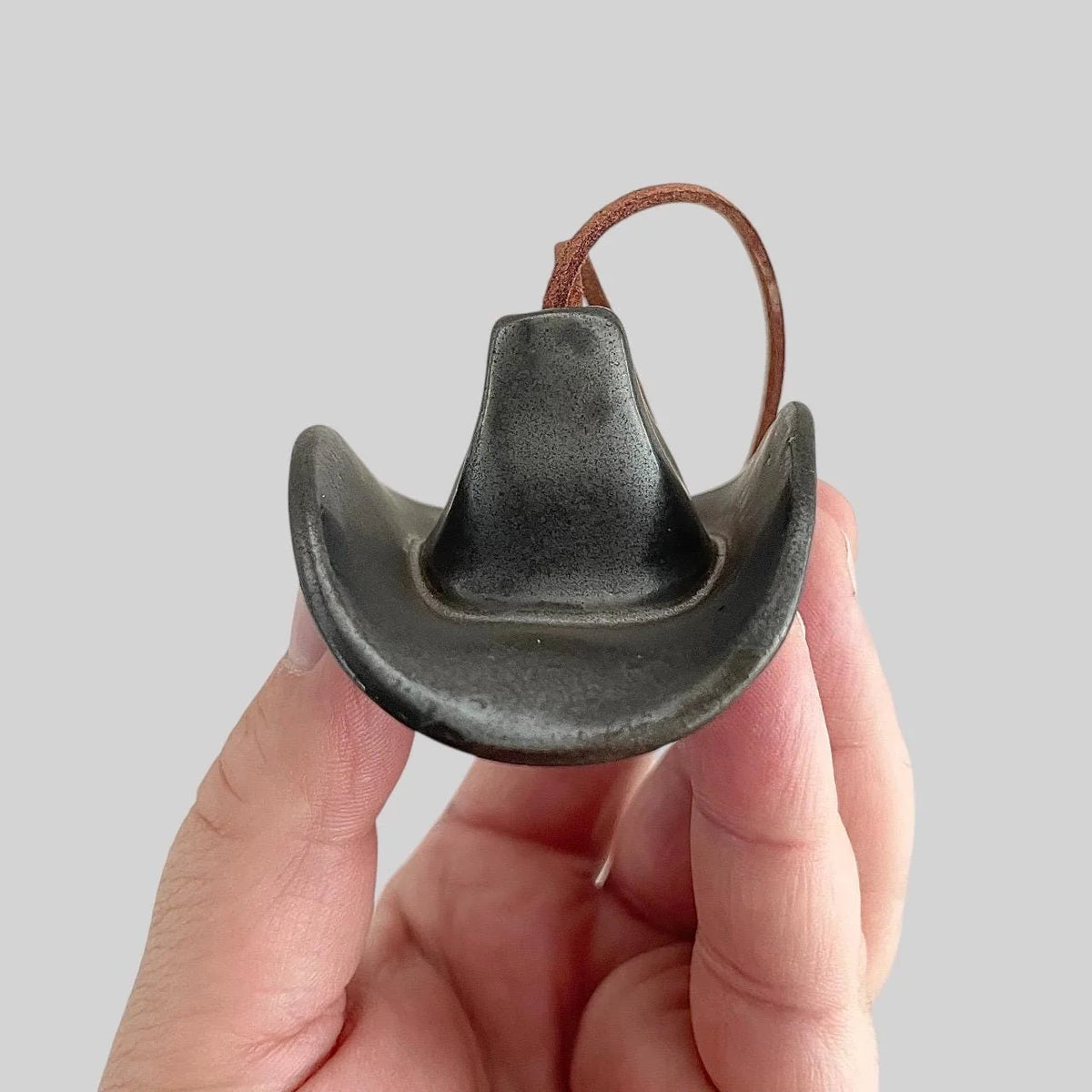 Small Ceramic Cowboy Hat Ornament with Vegan Leather Cord