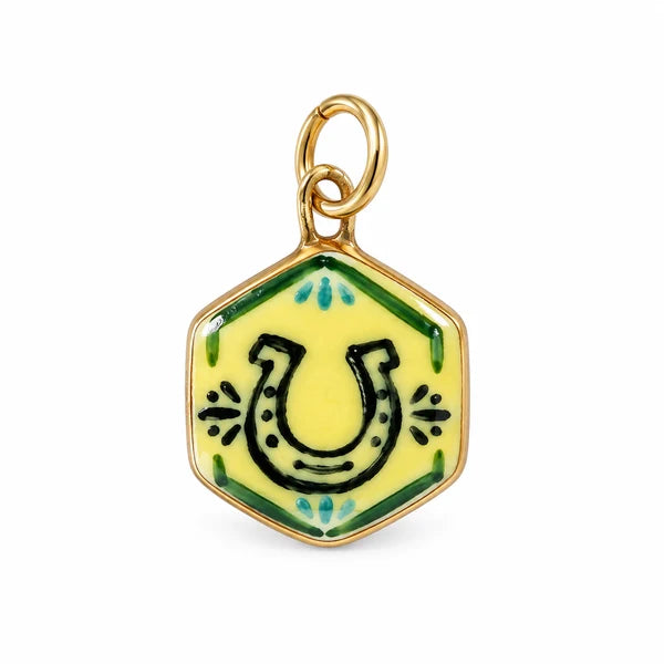 Cowboy Horseshoe Hexagon Colored Charm - Yellow