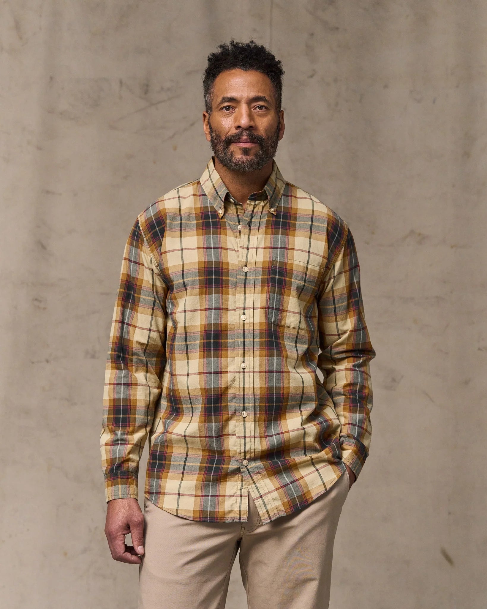 Madras Button-Down Shirt - Tan / Spruce / Multicolor