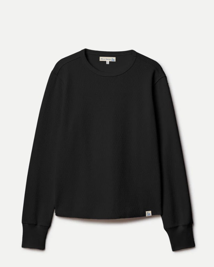 Diamond-Patterned Cotton Thermal Long Sleeve - Deep Black
