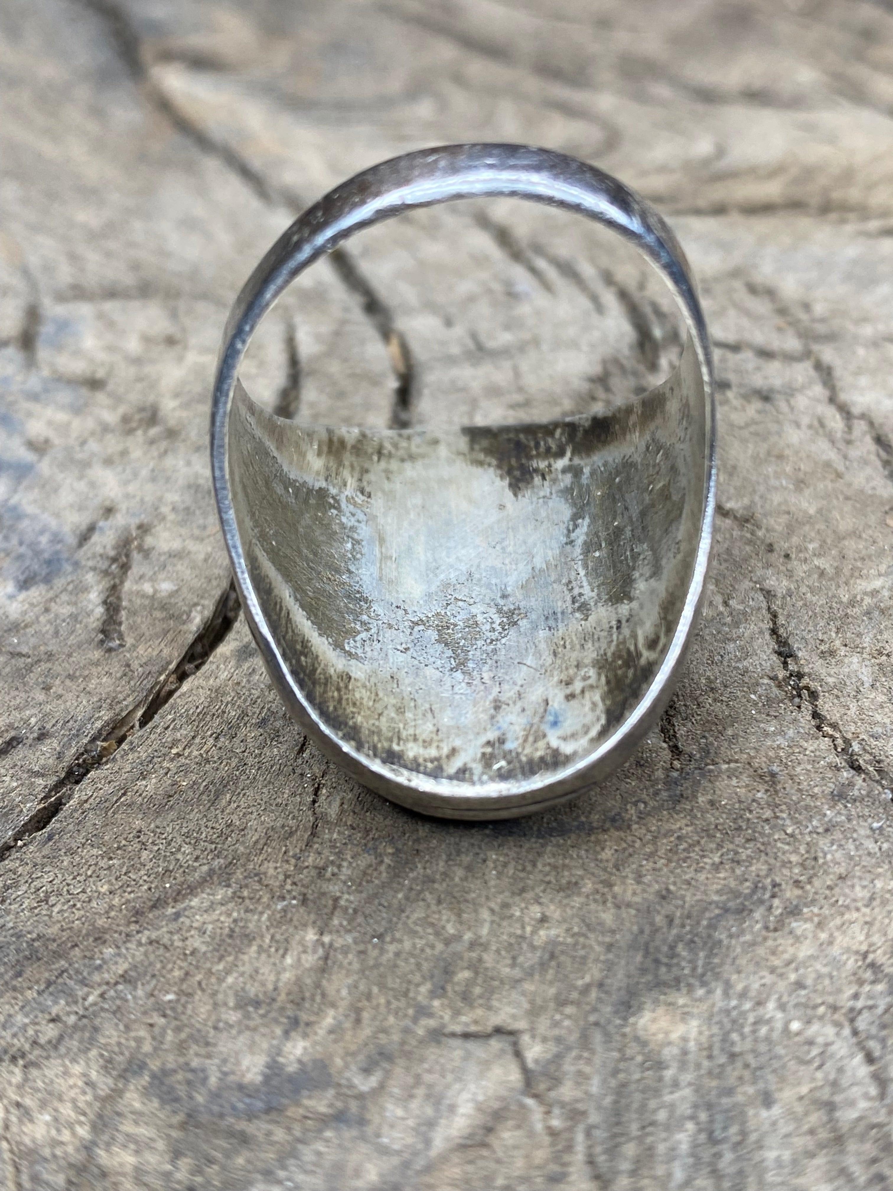 Vintage Multi-Stone Inlay Fish Scale Silver Men's Ring - Size 10.5