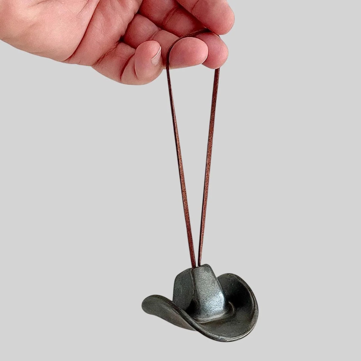 Small Ceramic Cowboy Hat Ornament with Vegan Leather Cord