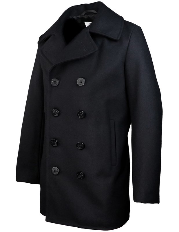 Wool Blend Fitted Peacoat - Navy