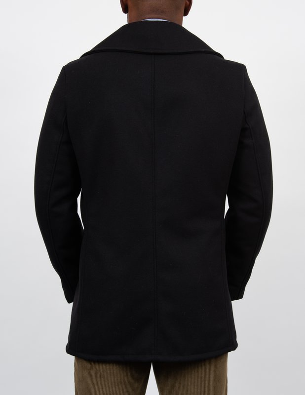 Wool Blend Fitted Peacoat - Navy