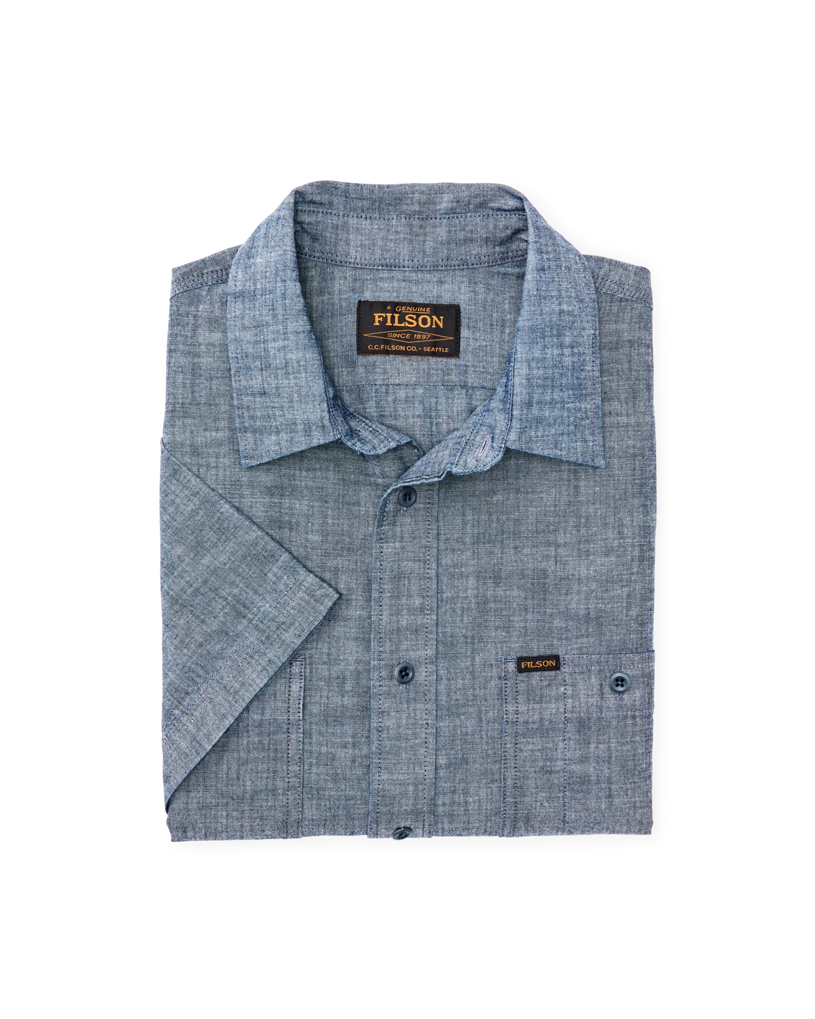 Short-sleeve Embroidered Chambray Shirt
